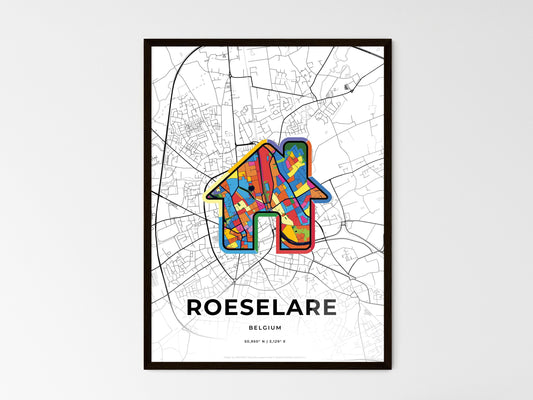 Roeselare Belgium wedding art map with home icon