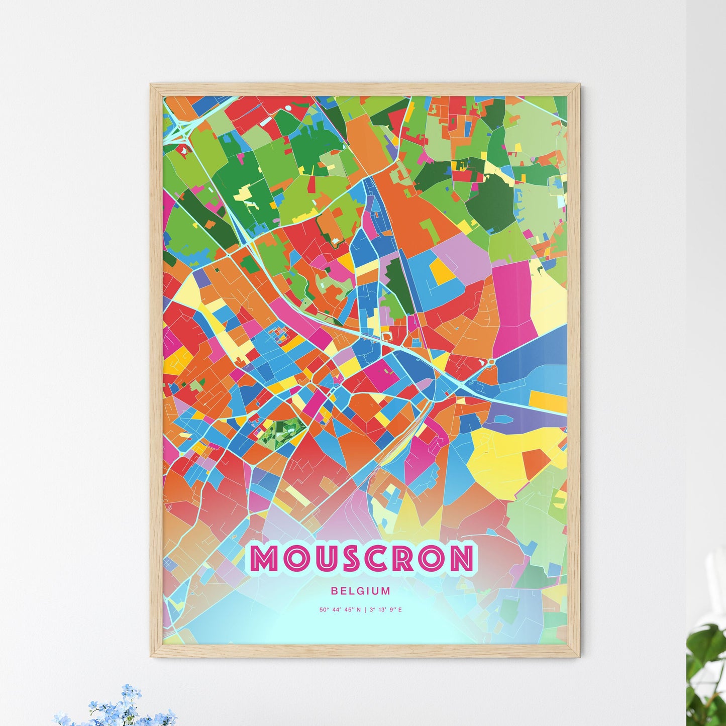 Colorful MOUSCRON BELGIUM Fine Art Map Crazy Colors
