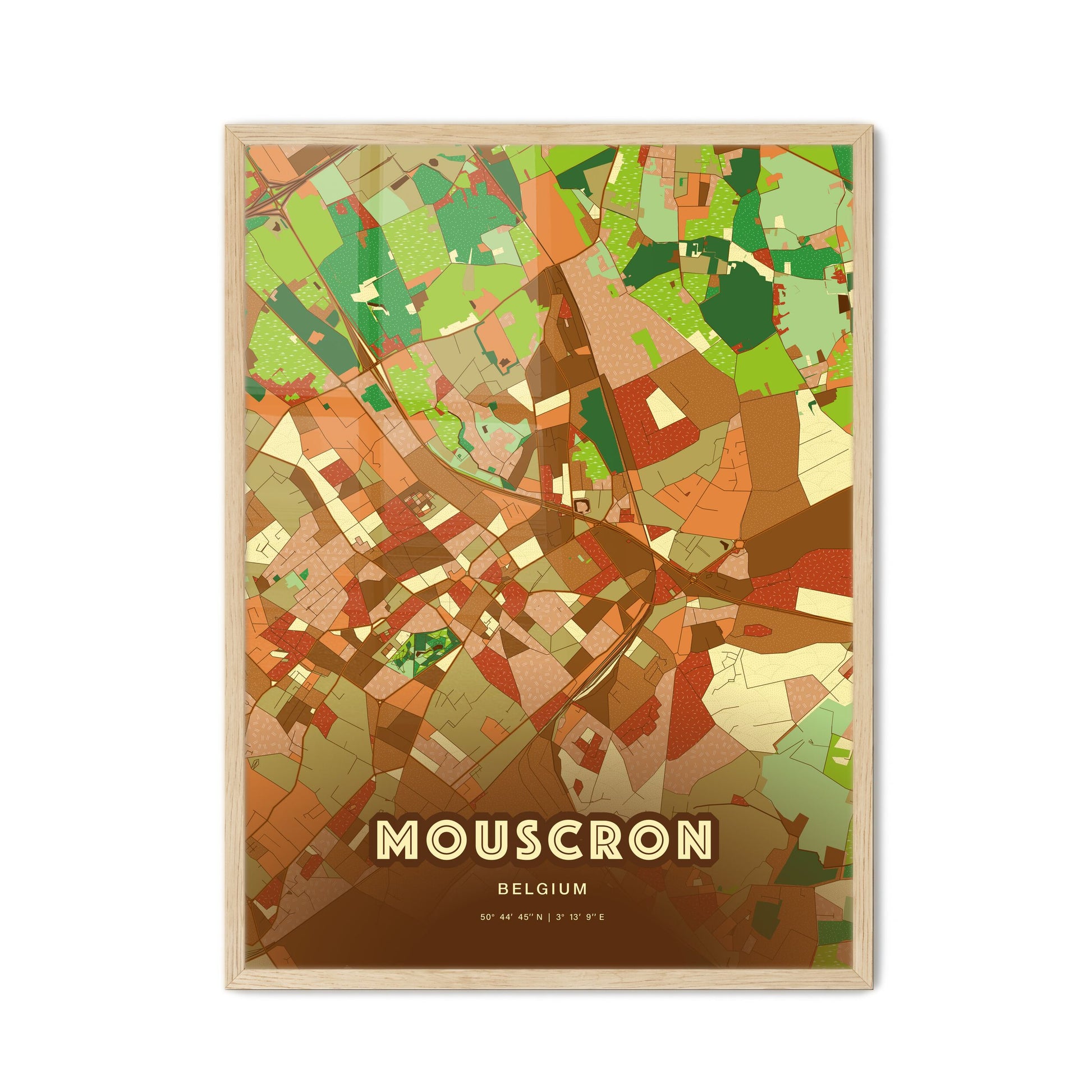 Colorful MOUSCRON BELGIUM Fine Art Map Farmhouse