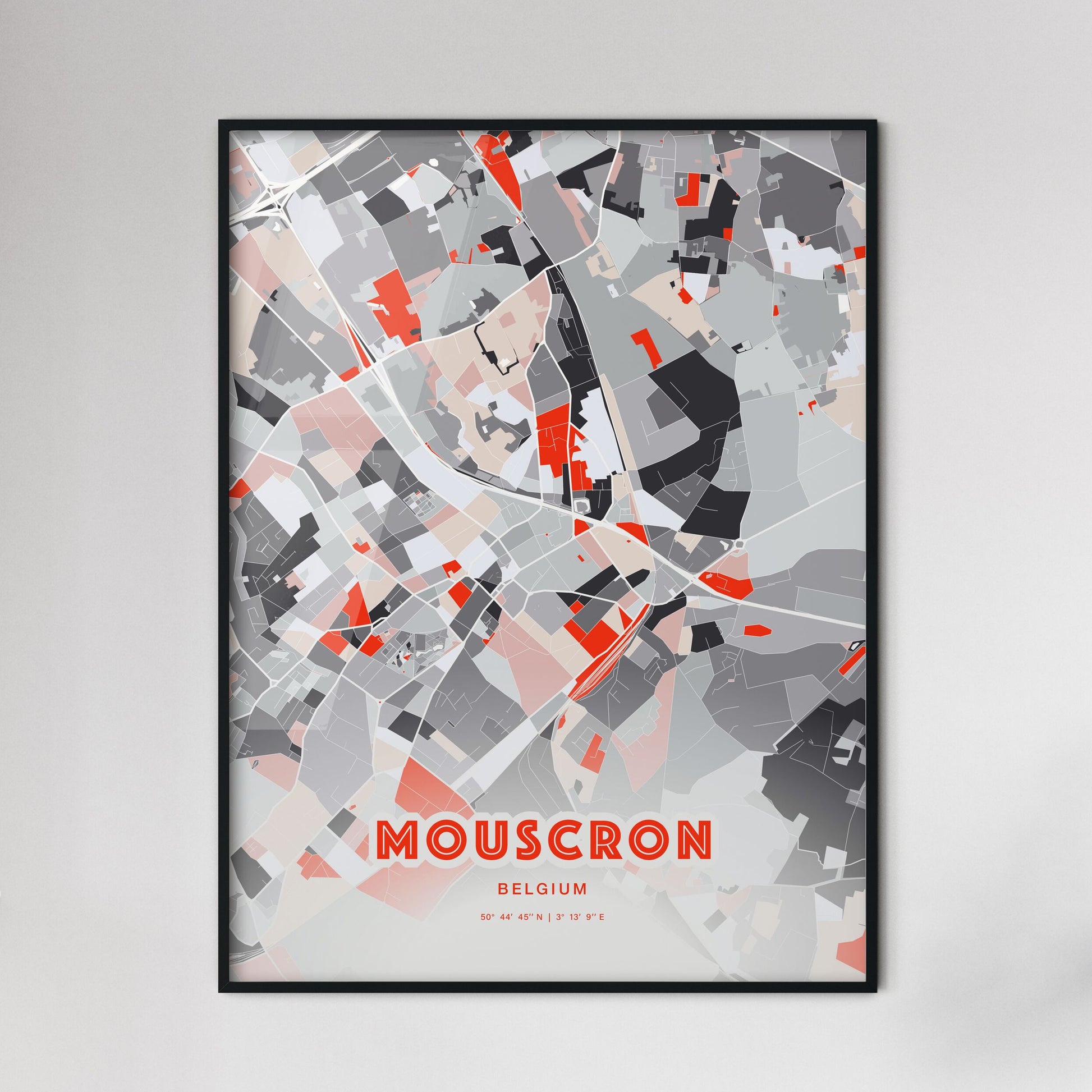 Colorful MOUSCRON BELGIUM Fine Art Map Modern