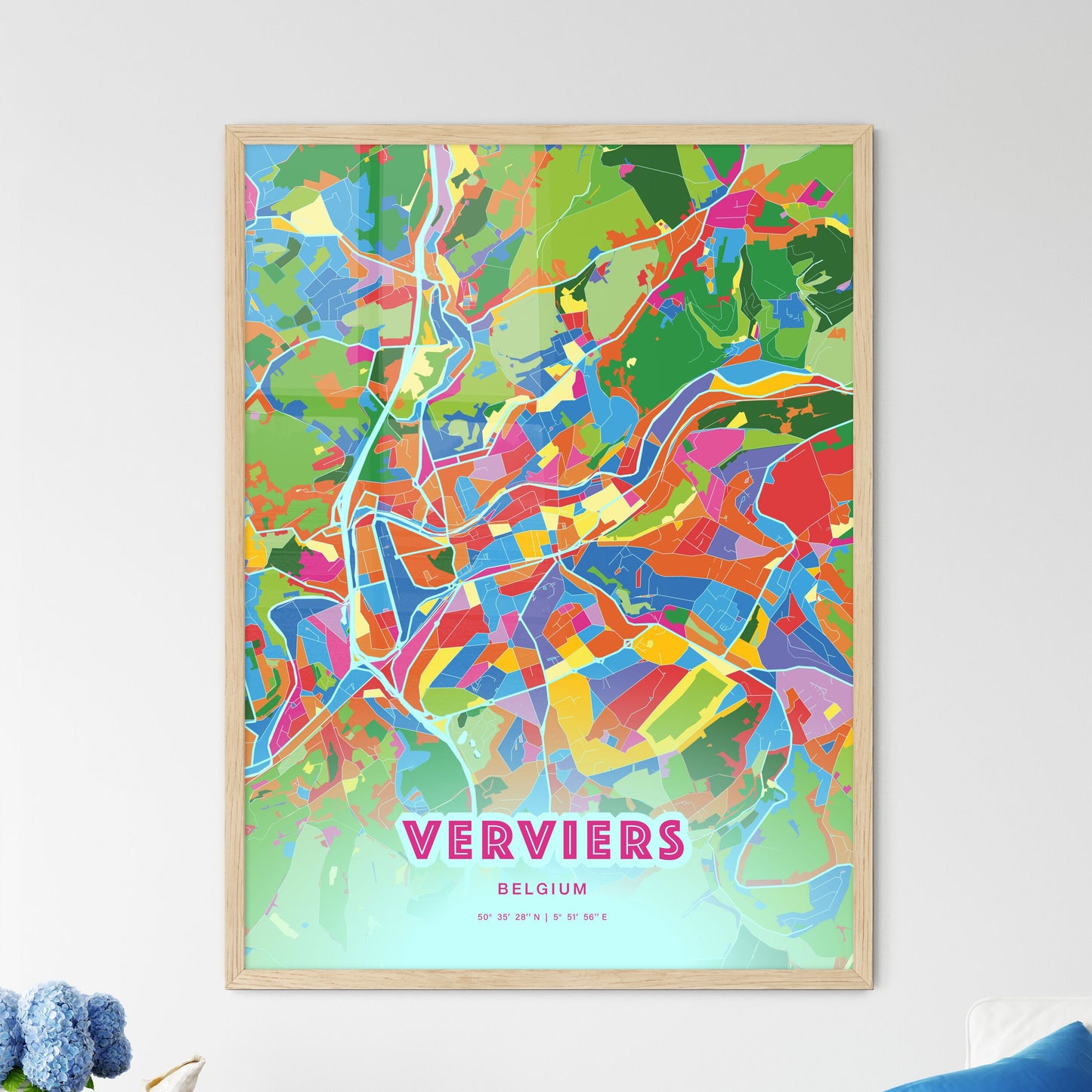 Colorful VERVIERS BELGIUM Fine Art Map Crazy Colors