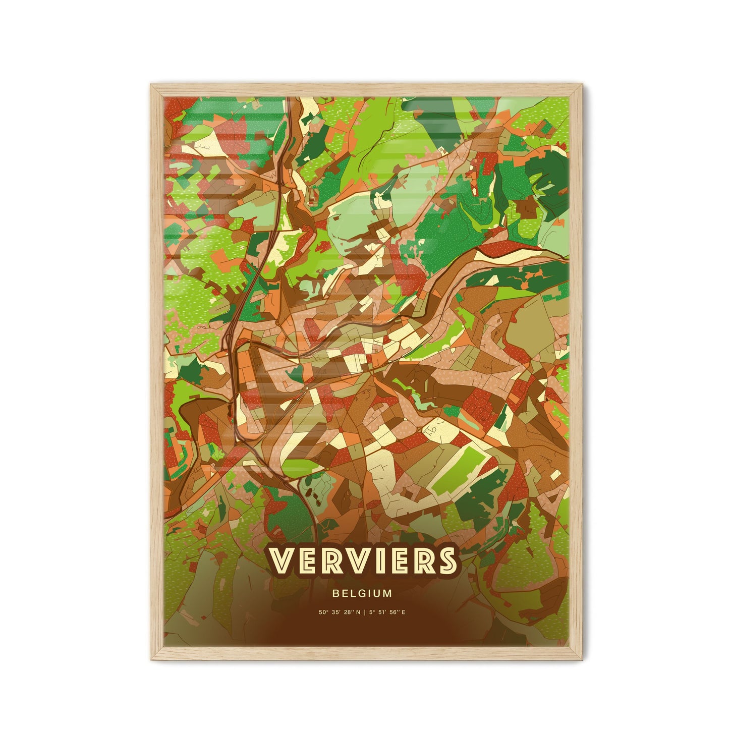 Colorful VERVIERS BELGIUM Fine Art Map Farmhouse