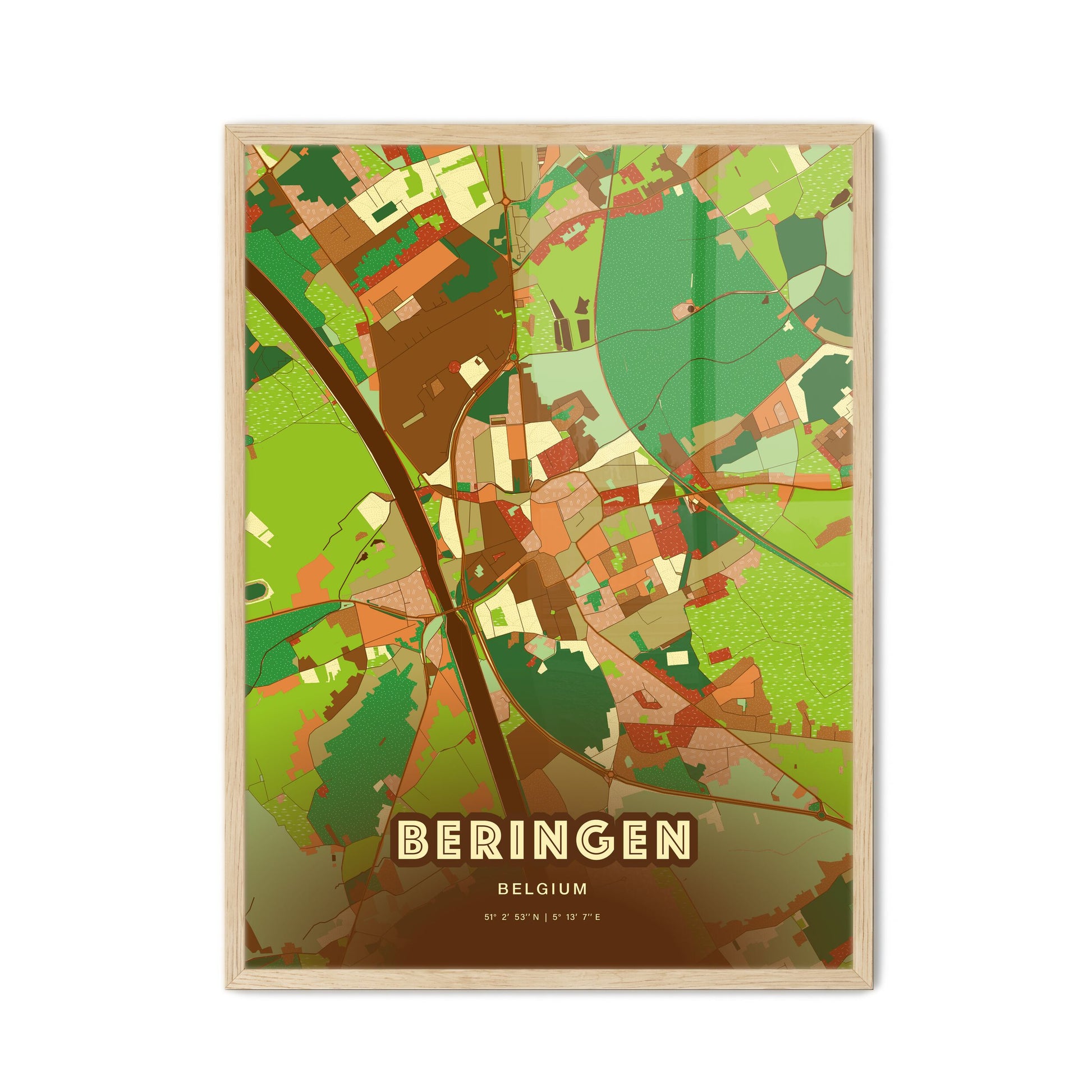 Colorful BERINGEN BELGIUM Fine Art Map Farmhouse