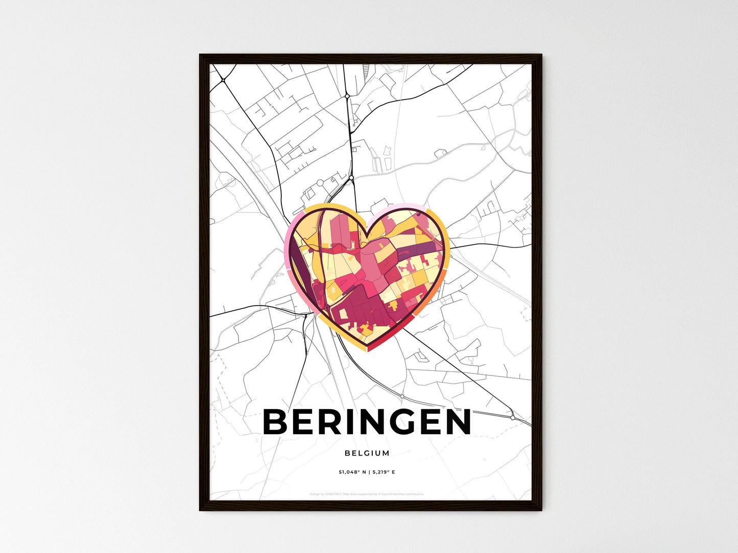 Beringen Belgium wedding art map with heart icon