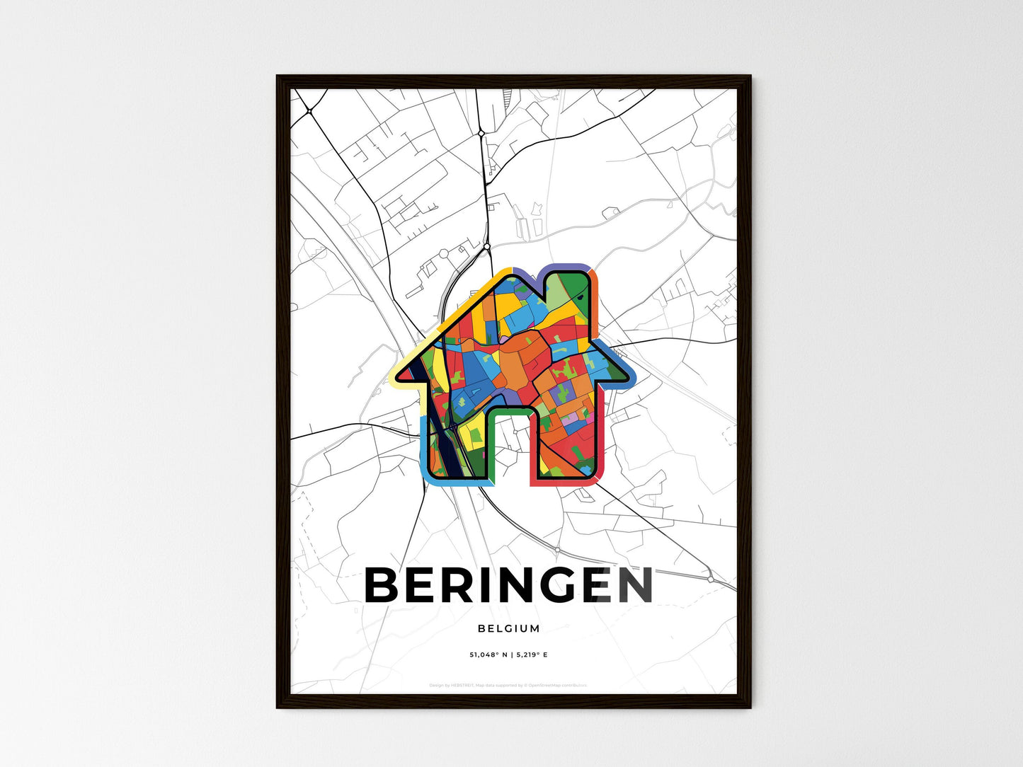 Beringen Belgium wedding art map with home icon