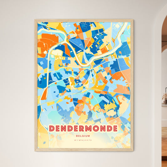 Colorful DENDERMONDE BELGIUM Fine Art Map Blue Orange