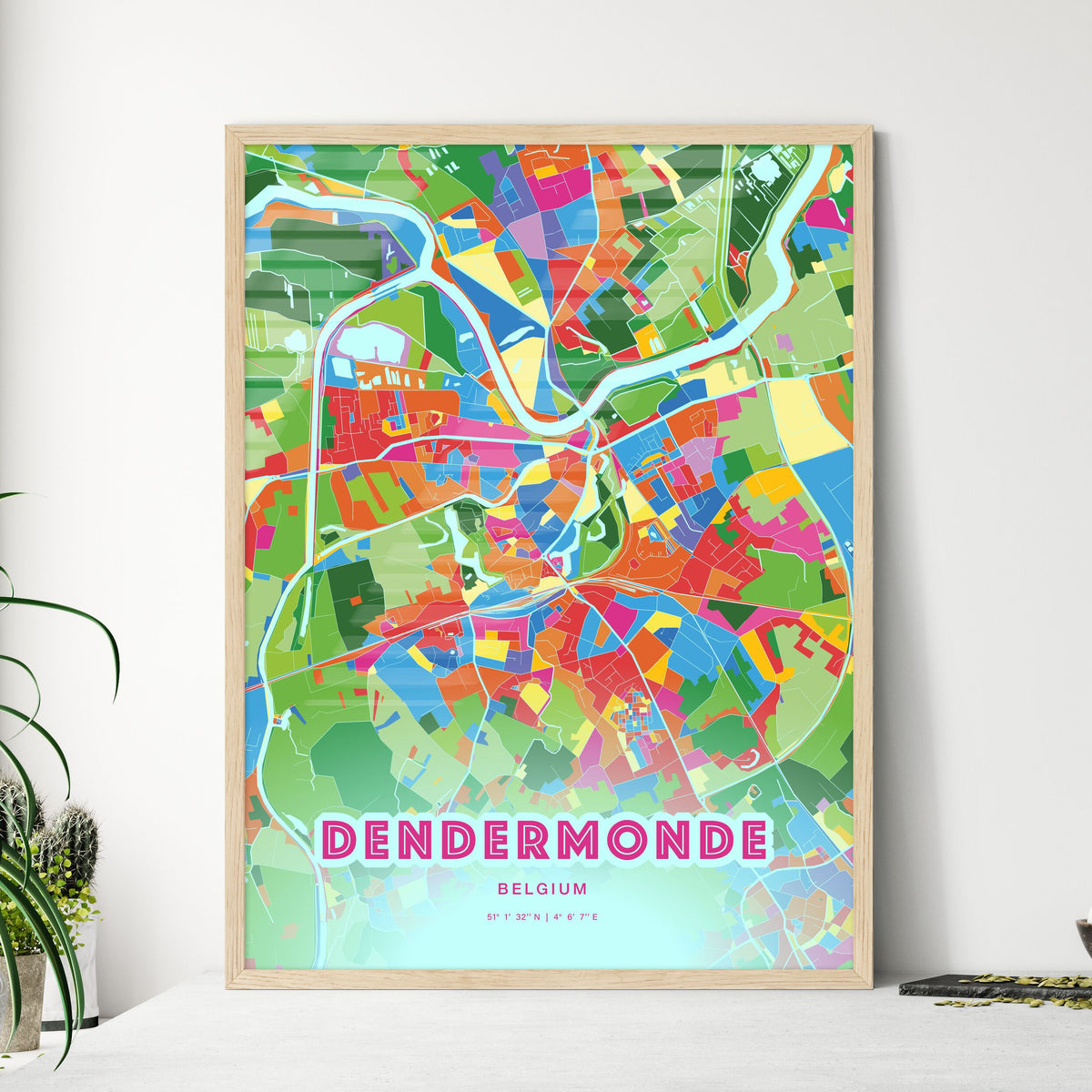 Colorful DENDERMONDE BELGIUM Fine Art Map Crazy Colors