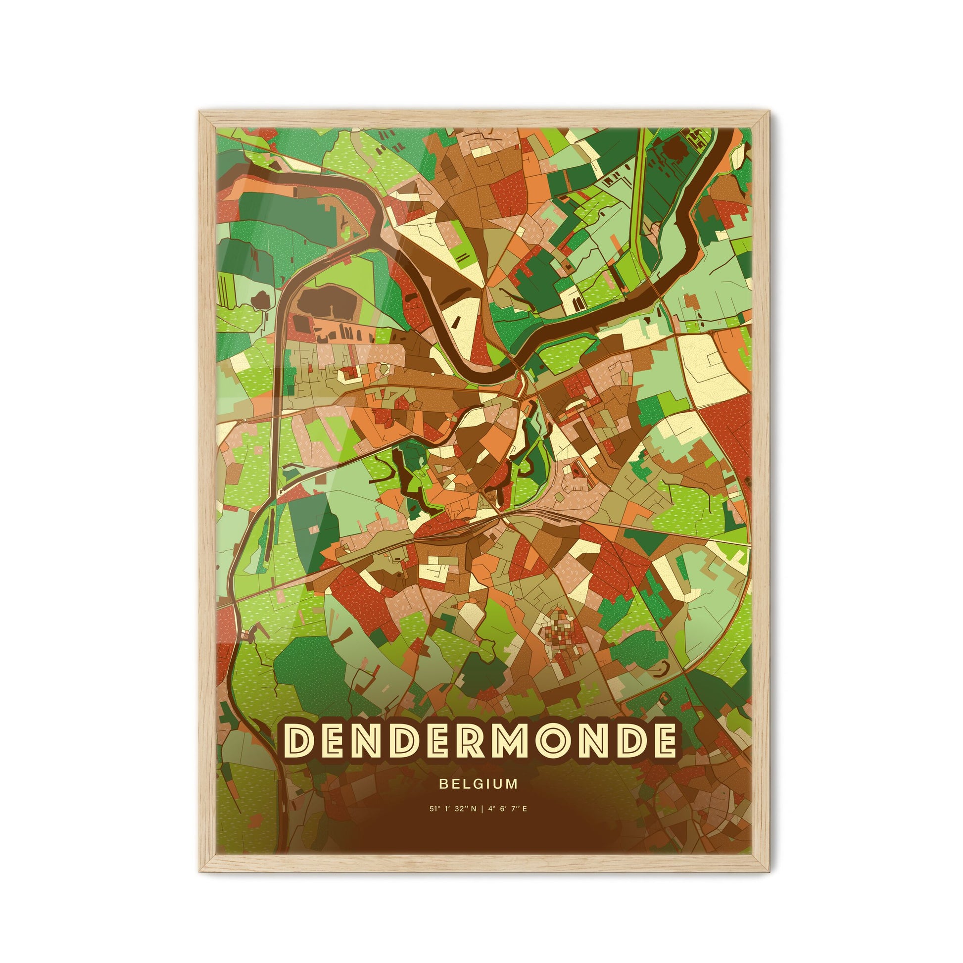 Colorful DENDERMONDE BELGIUM Fine Art Map Farmhouse