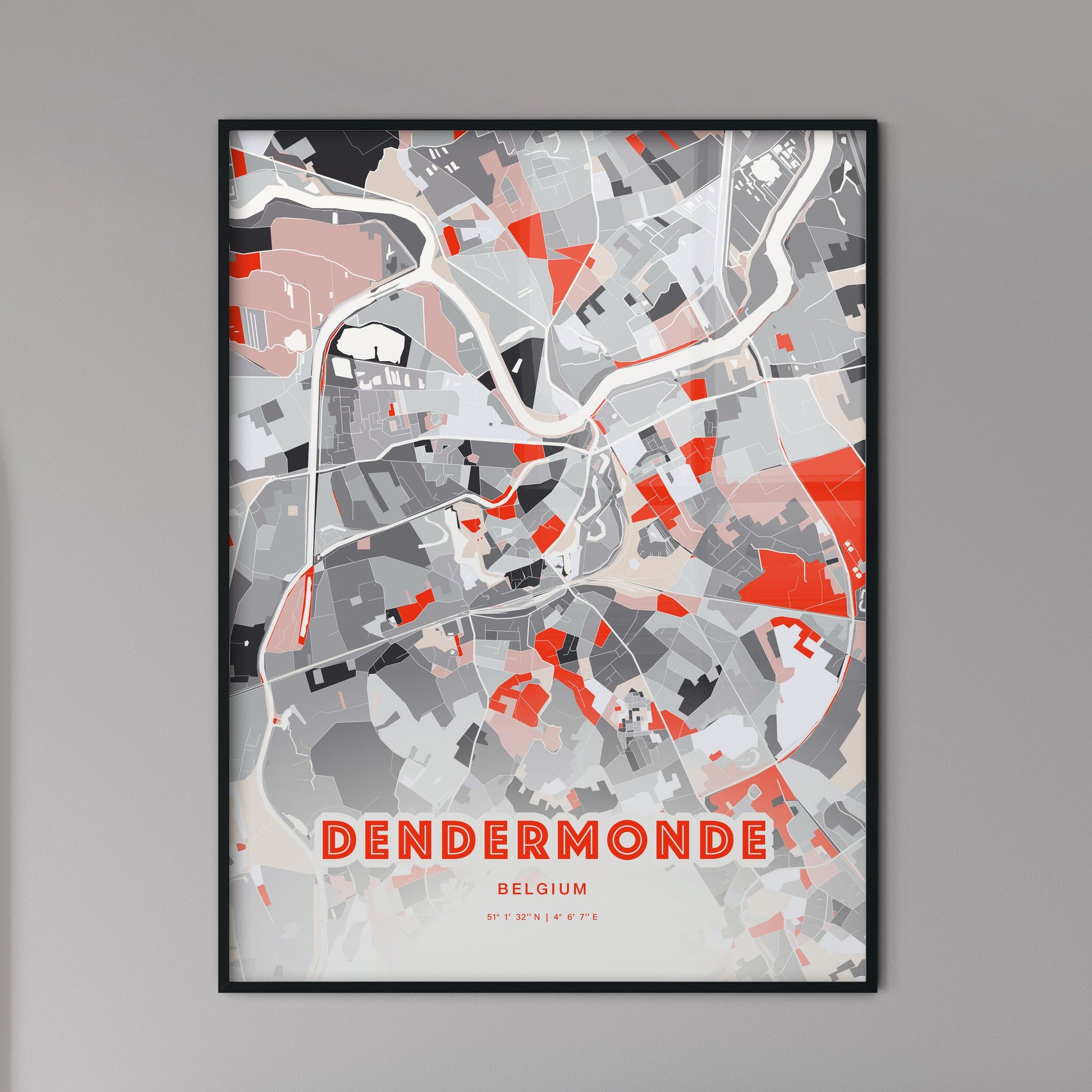 Colorful DENDERMONDE BELGIUM Fine Art Map Modern