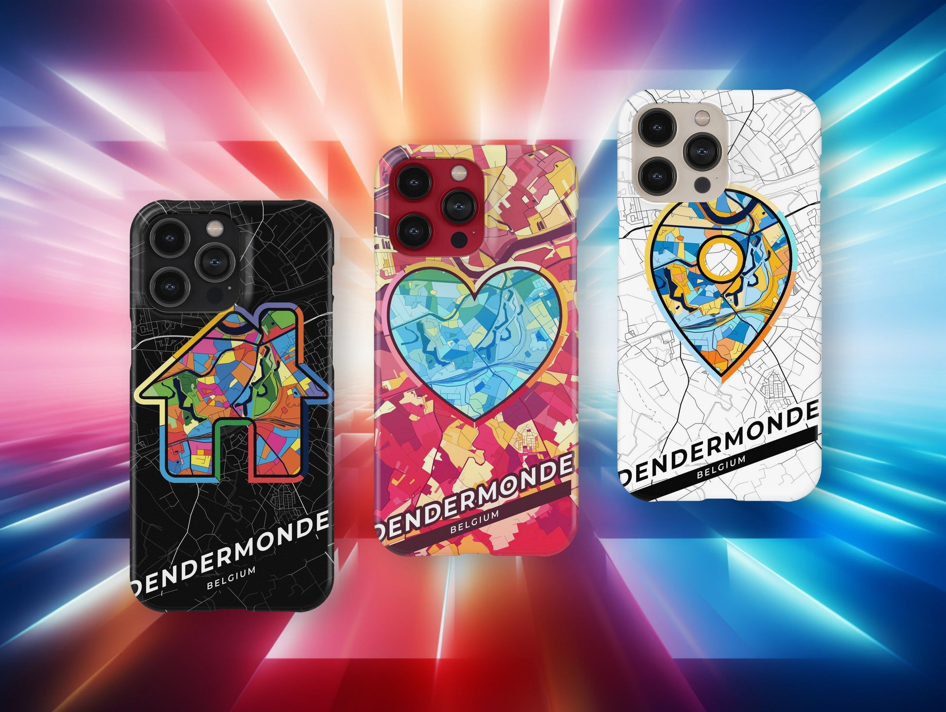 Dendermonde Belgium slim phone case with colorful icon. Birthday, wedding or housewarming gift. Couple match cases.