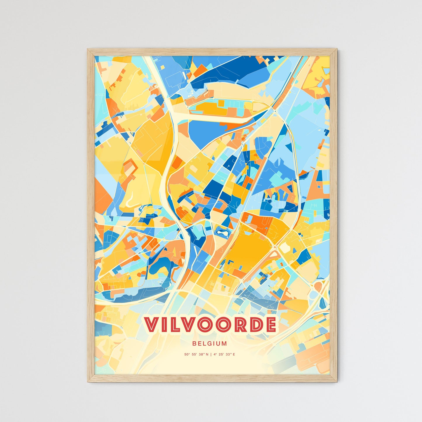 Colorful VILVOORDE BELGIUM Fine Art Map Blue Orange