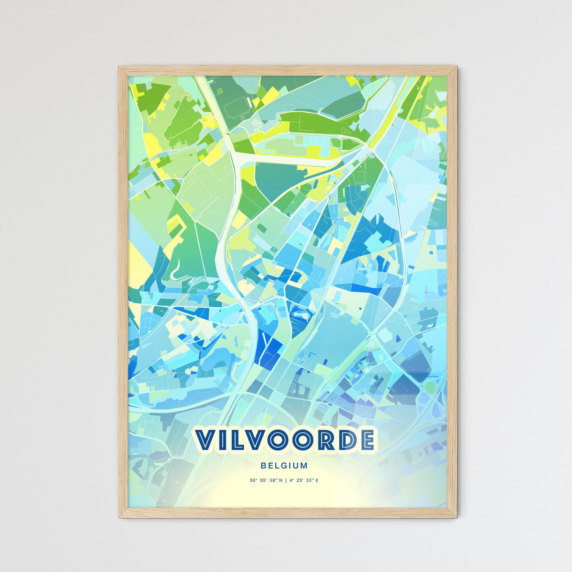 Colorful VILVOORDE BELGIUM Fine Art Map Cool Blue