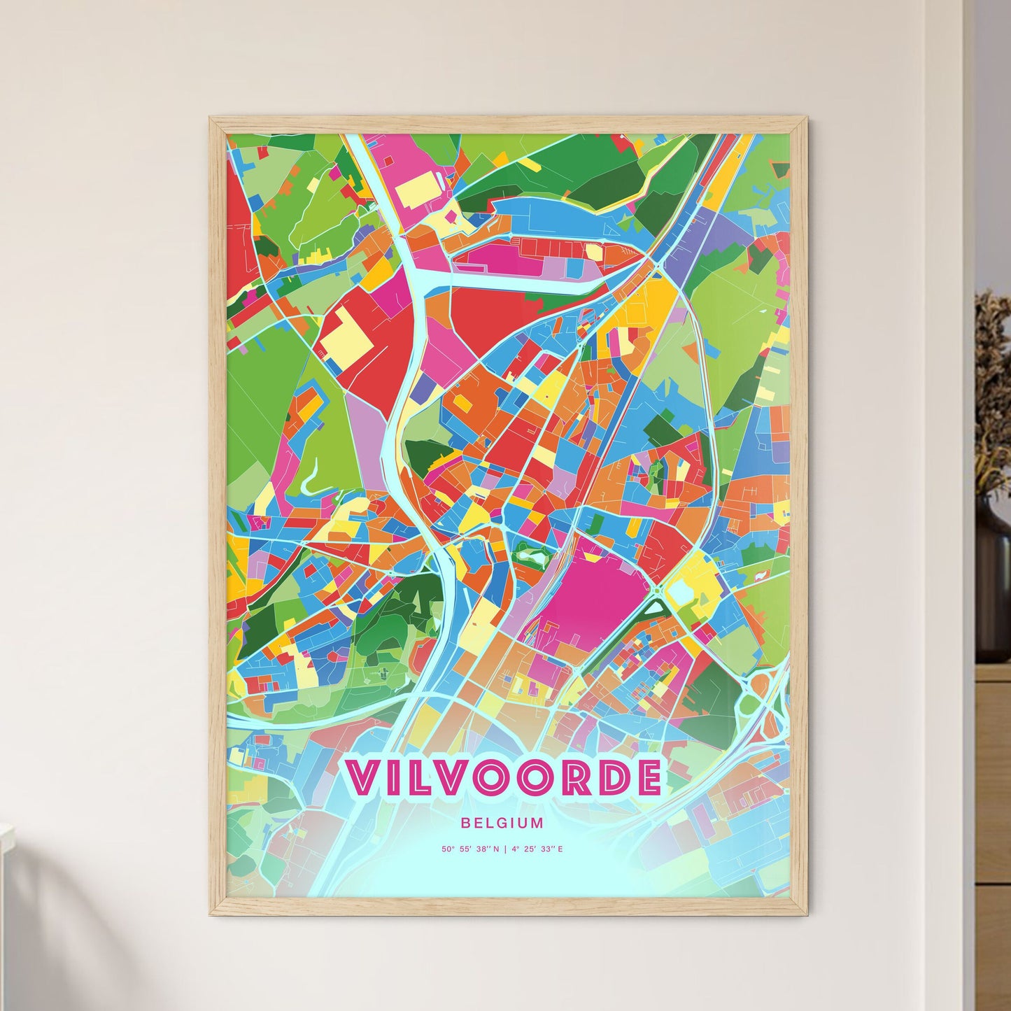 Colorful VILVOORDE BELGIUM Fine Art Map Crazy Colors