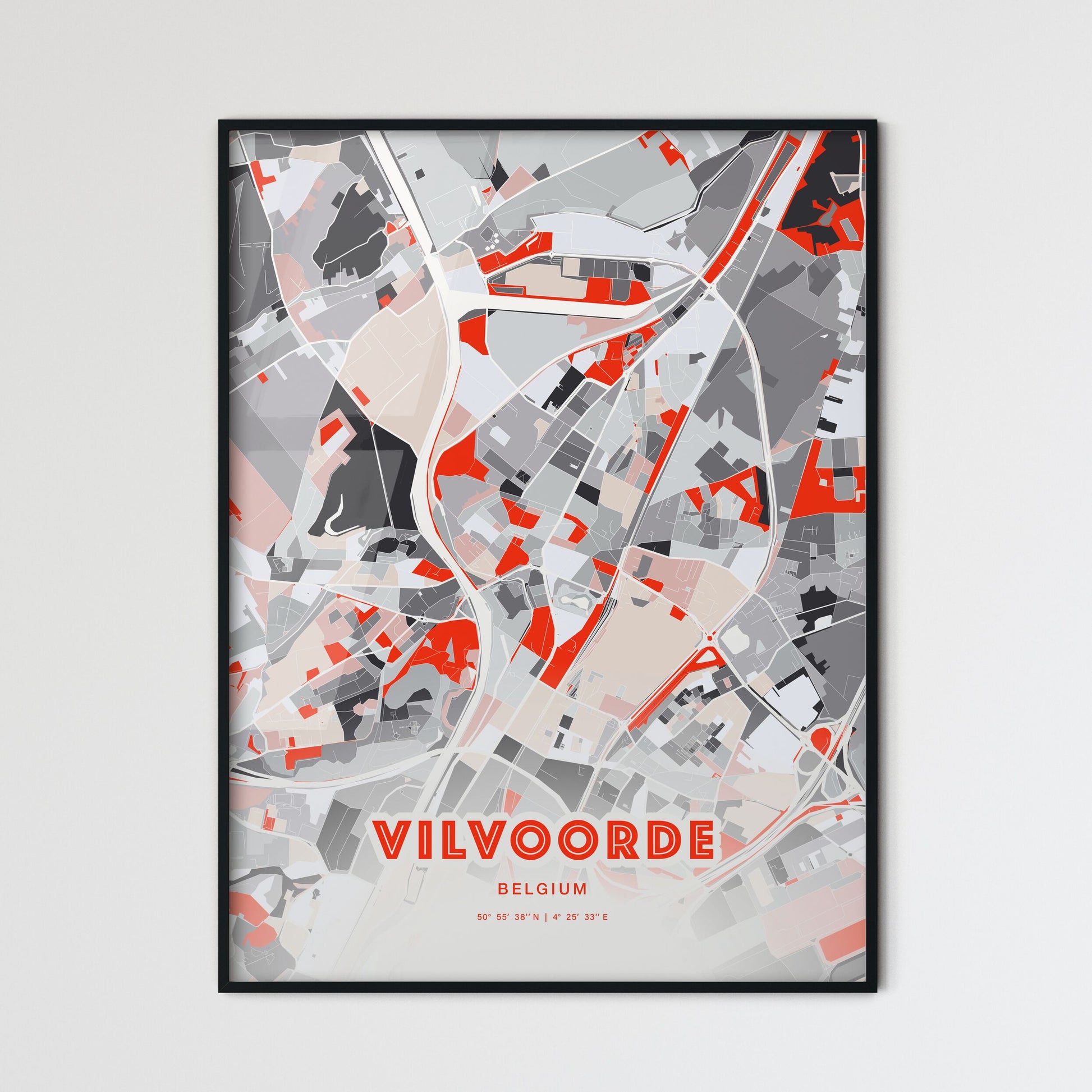 Colorful VILVOORDE BELGIUM Fine Art Map Modern