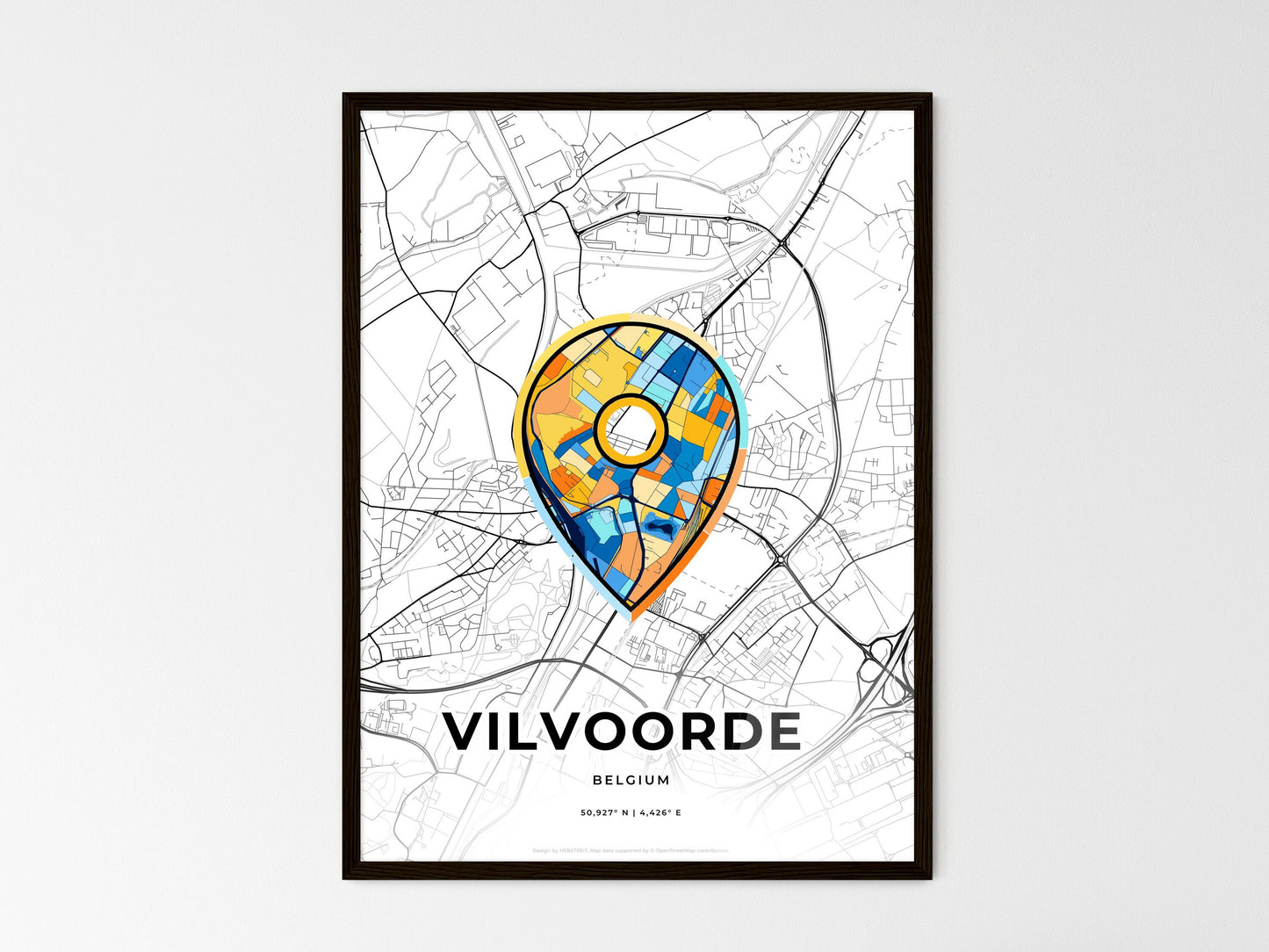 Vilvoorde Belgium wedding art map with pointer icon