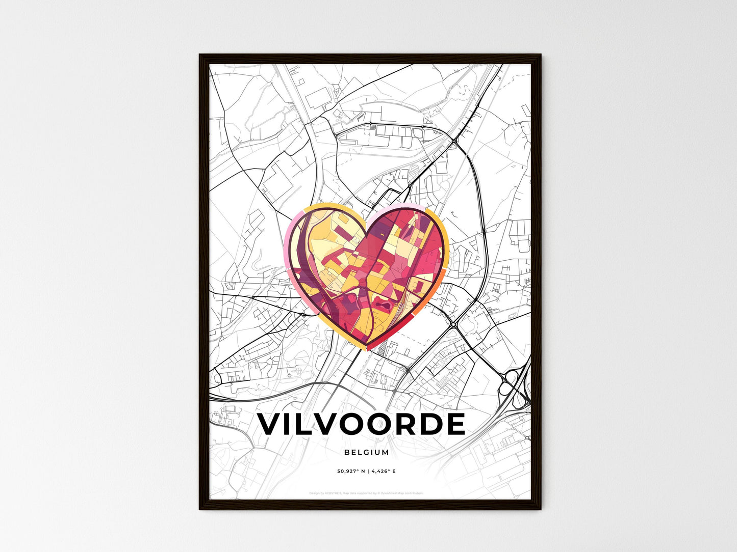 Vilvoorde Belgium wedding art map with heart icon