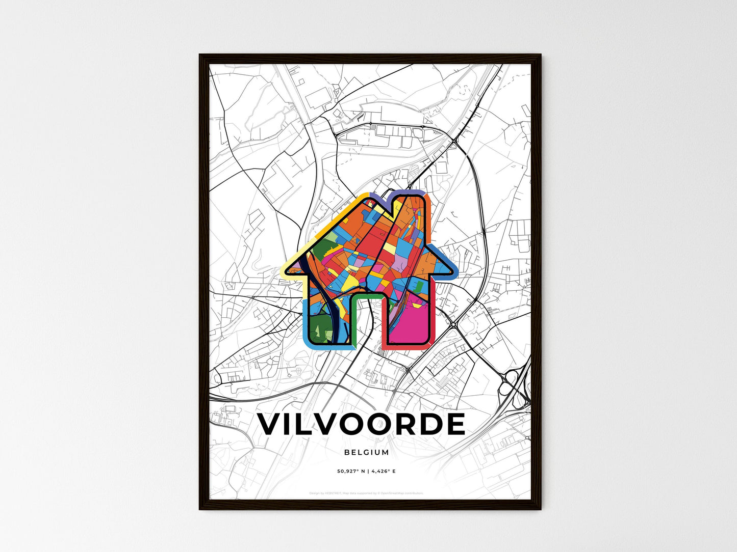 Vilvoorde Belgium wedding art map with home icon
