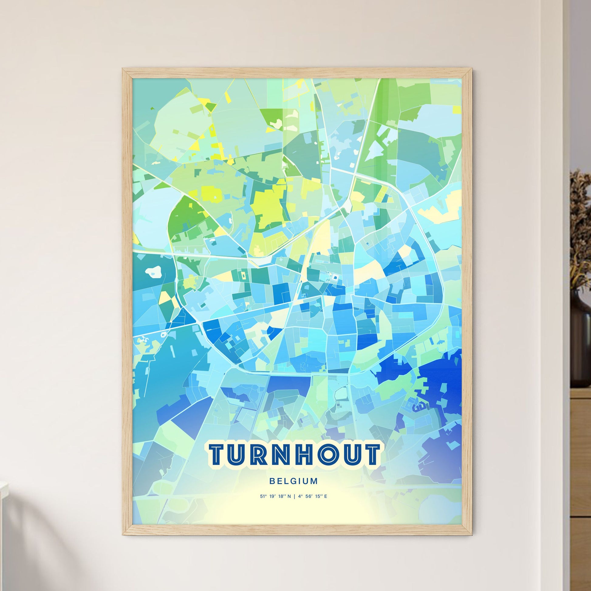 Colorful TURNHOUT BELGIUM Fine Art Map Cool Blue