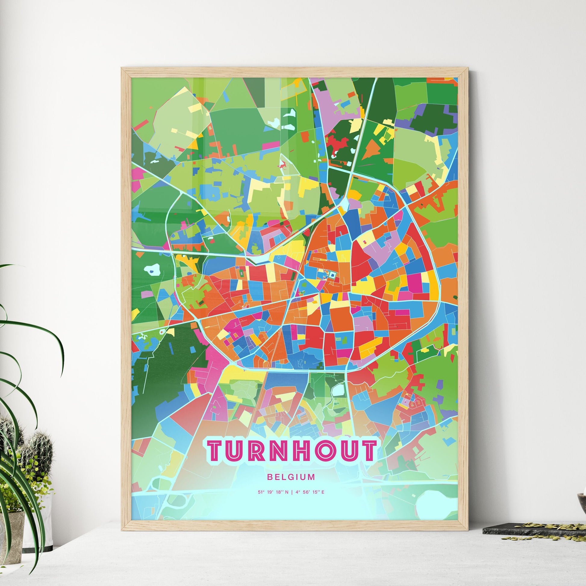 Colorful TURNHOUT BELGIUM Fine Art Map Crazy Colors