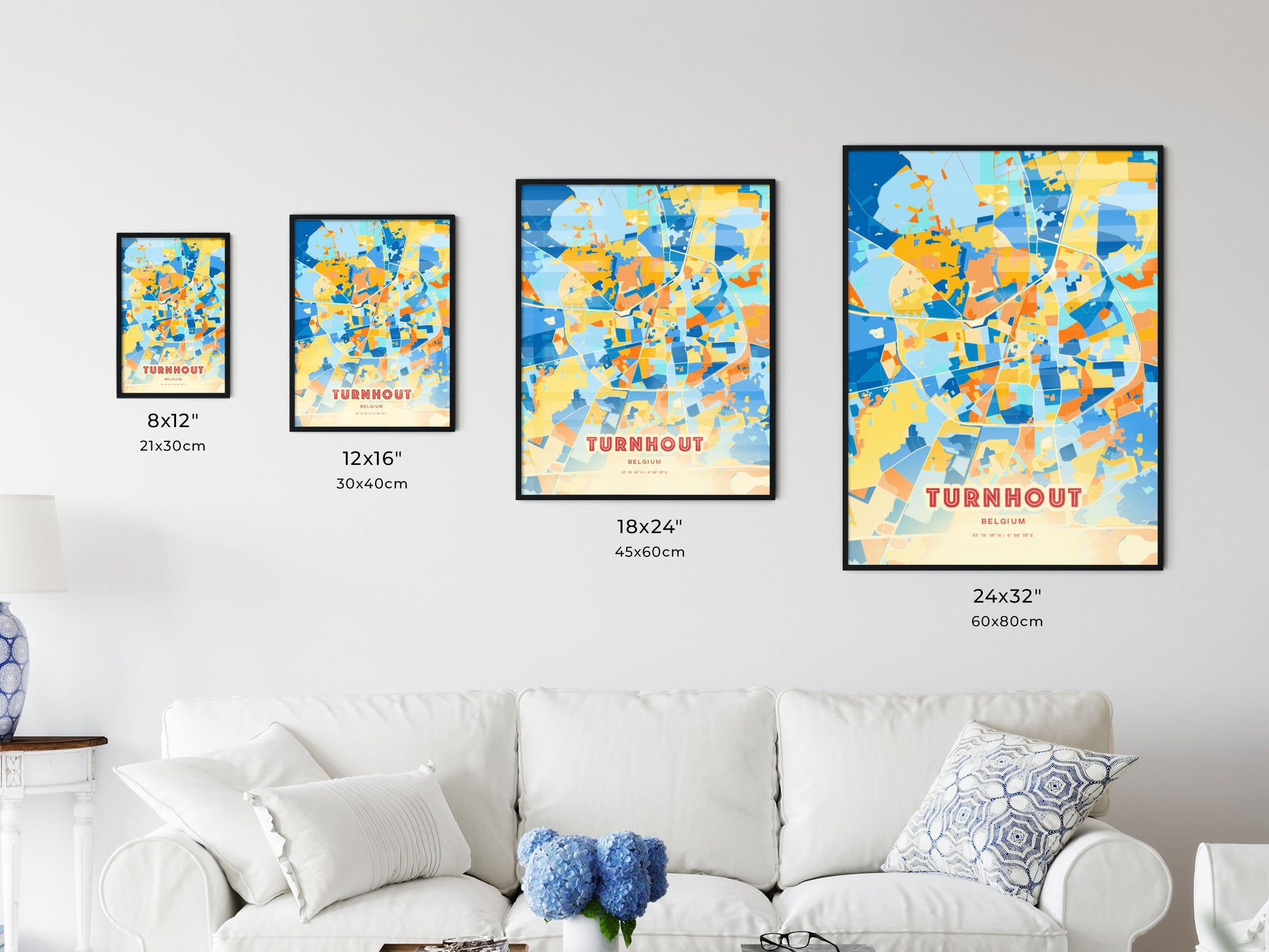 Colorful TURNHOUT BELGIUM Fine Art Map Blue Orange