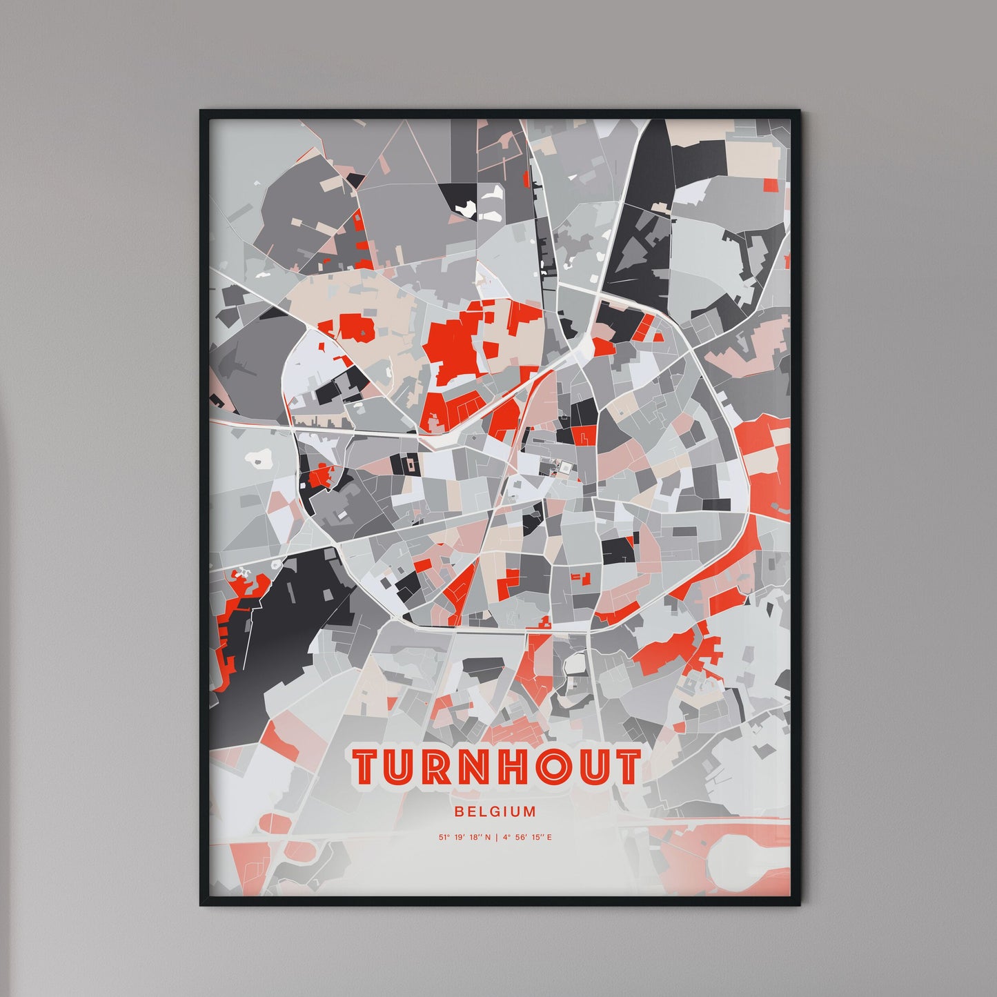 Colorful TURNHOUT BELGIUM Fine Art Map Modern