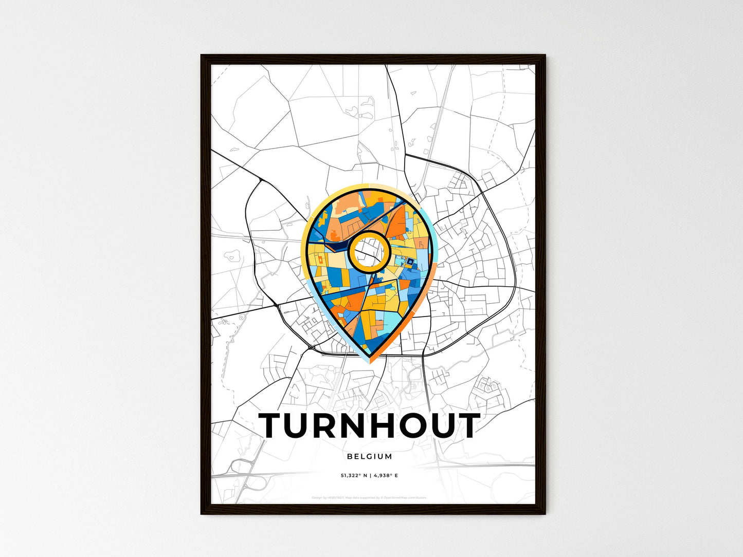 Turnhout Belgium wedding art map with pointer icon