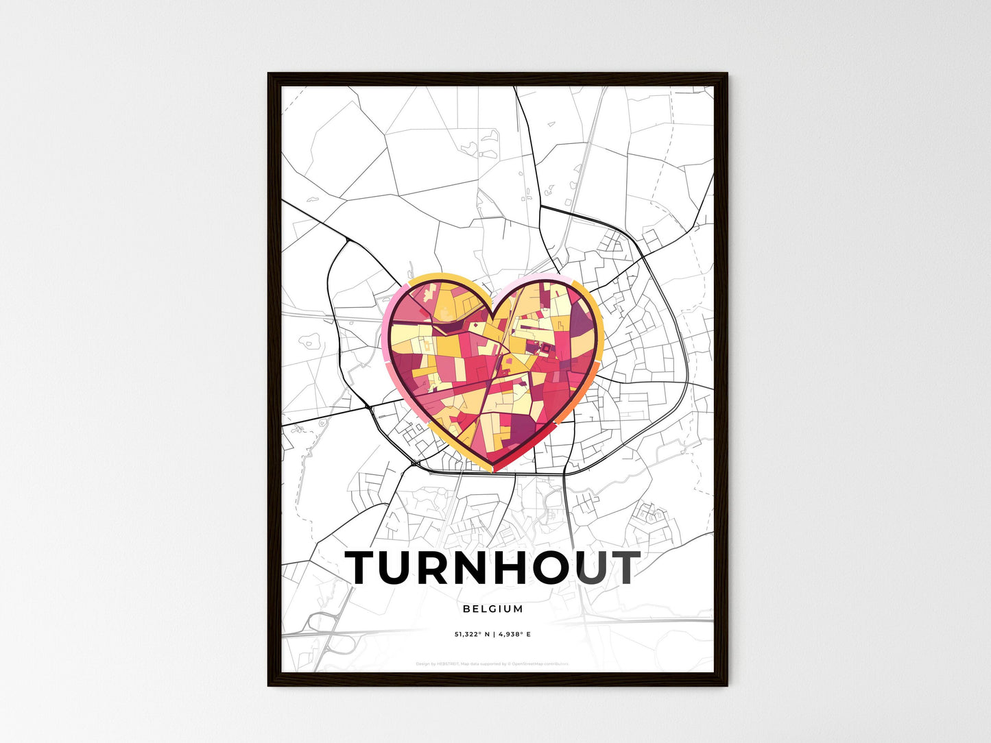 Turnhout Belgium wedding art map with heart icon