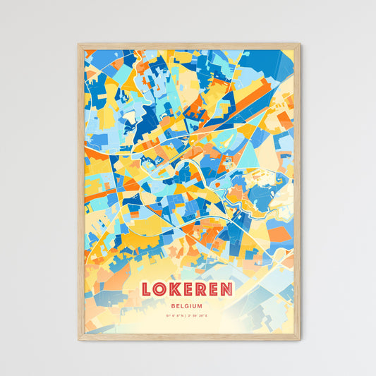 Colorful LOKEREN BELGIUM Fine Art Map Blue Orange