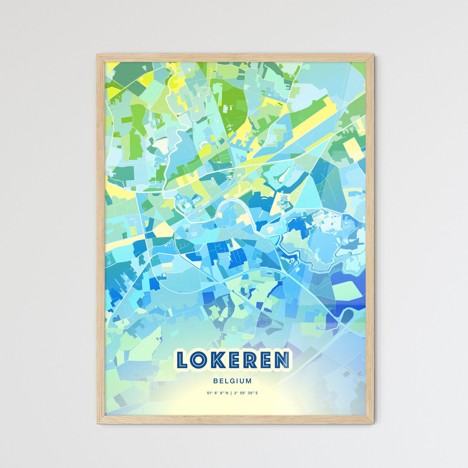 Colorful LOKEREN BELGIUM Fine Art Map Cool Blue