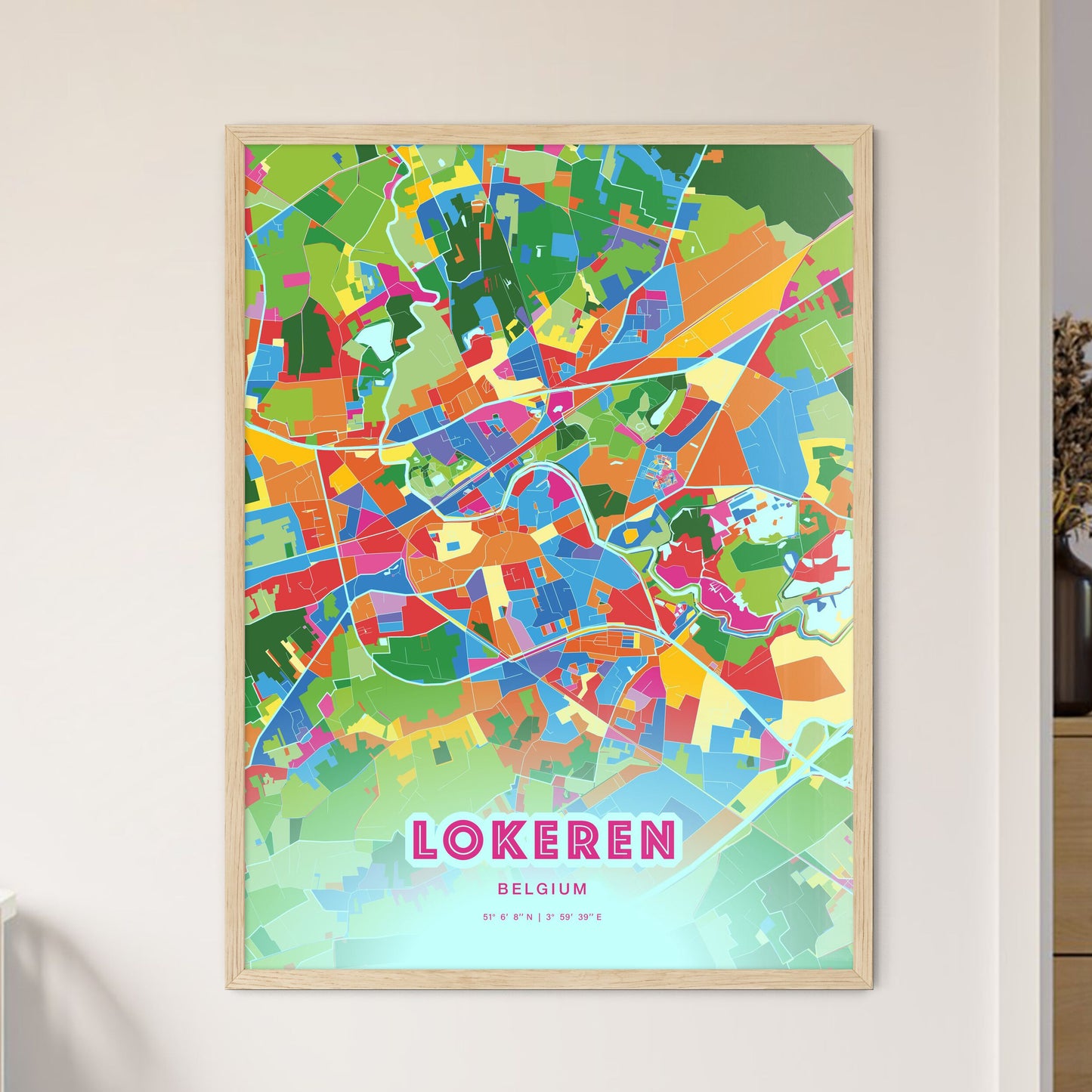 Colorful LOKEREN BELGIUM Fine Art Map Crazy Colors