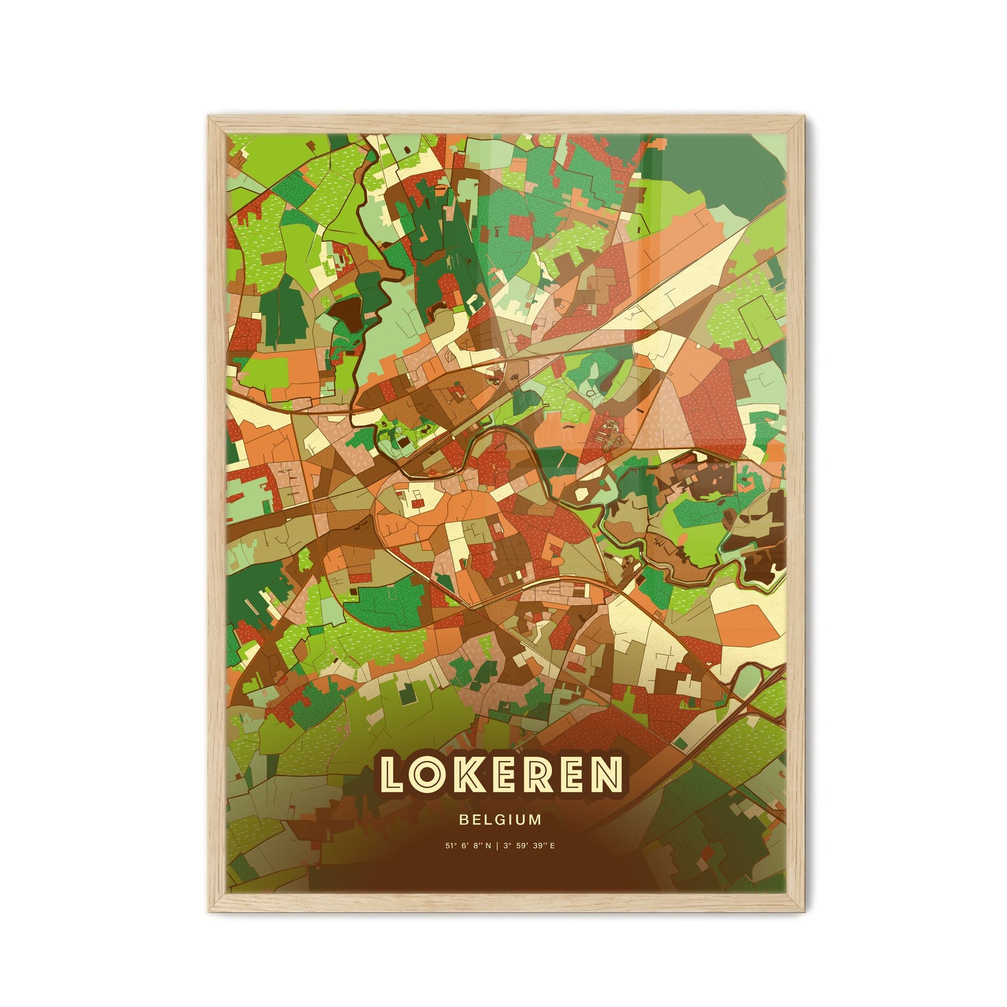 Colorful LOKEREN BELGIUM Fine Art Map Farmhouse