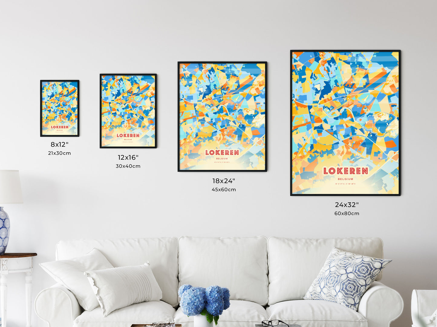 Colorful LOKEREN BELGIUM Fine Art Map Blue Orange