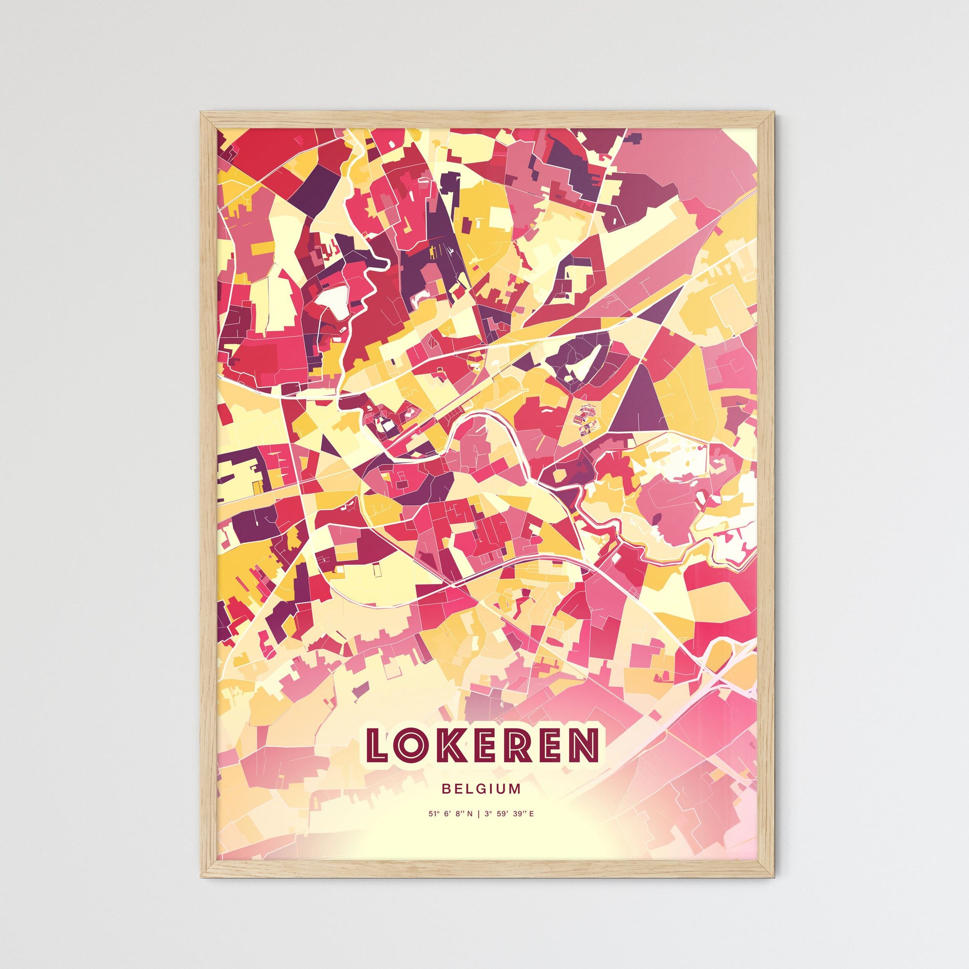 Colorful LOKEREN BELGIUM Fine Art Map Hot Red