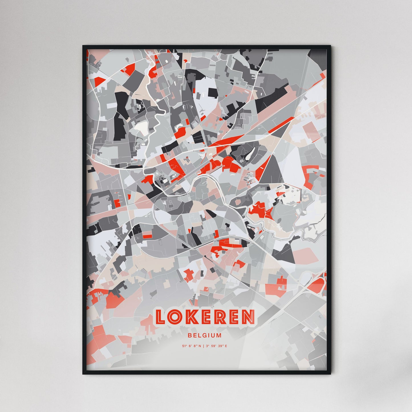 Colorful LOKEREN BELGIUM Fine Art Map Modern