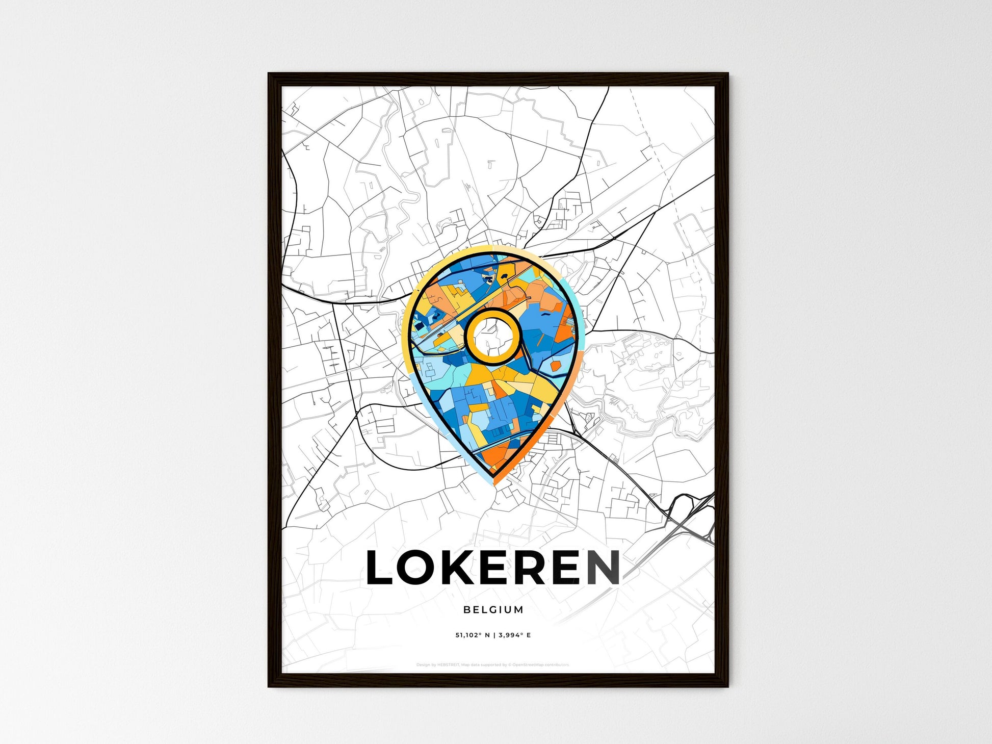 Lokeren Belgium wedding art map with pointer icon