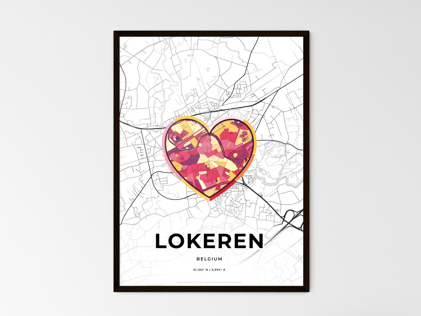 Lokeren Belgium wedding art map with heart icon