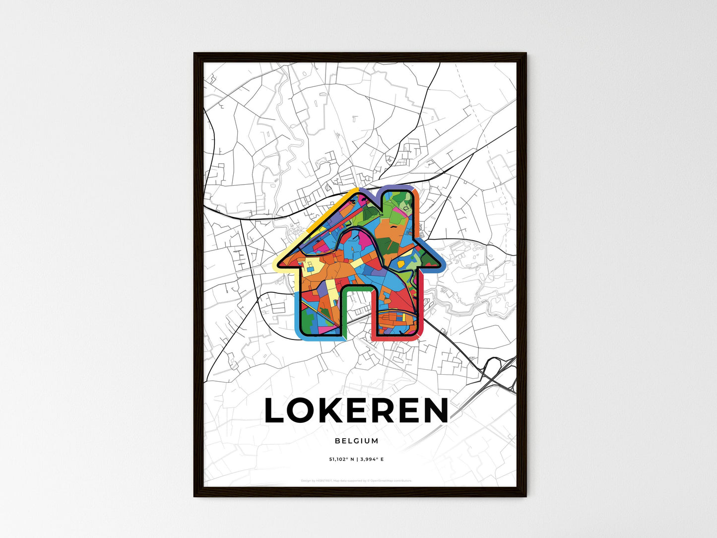 Lokeren Belgium wedding art map with home icon