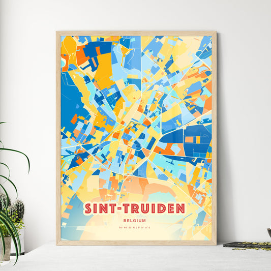 Colorful SINT-TRUIDEN BELGIUM Fine Art Map Blue Orange