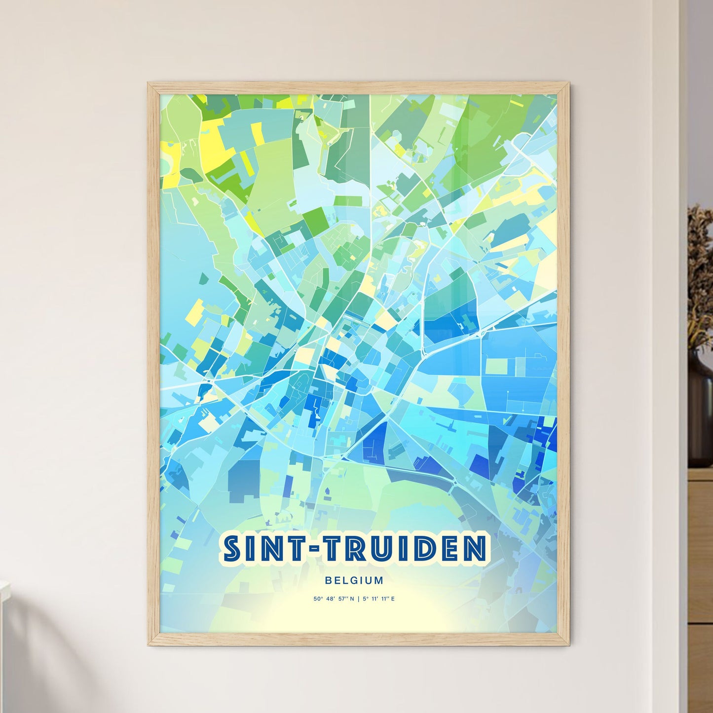 Colorful SINT-TRUIDEN BELGIUM Fine Art Map Cool Blue