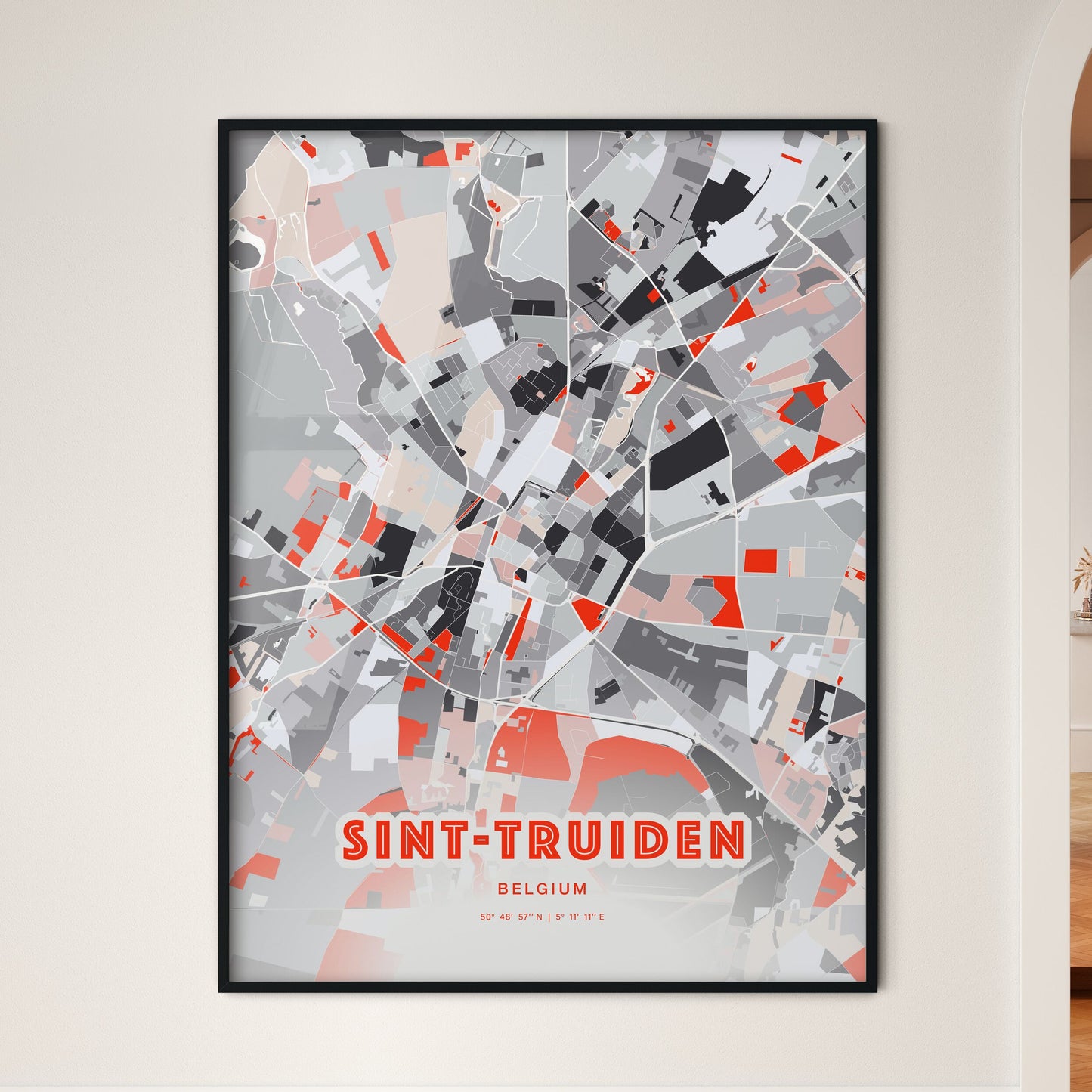 Colorful SINT-TRUIDEN BELGIUM Fine Art Map Modern