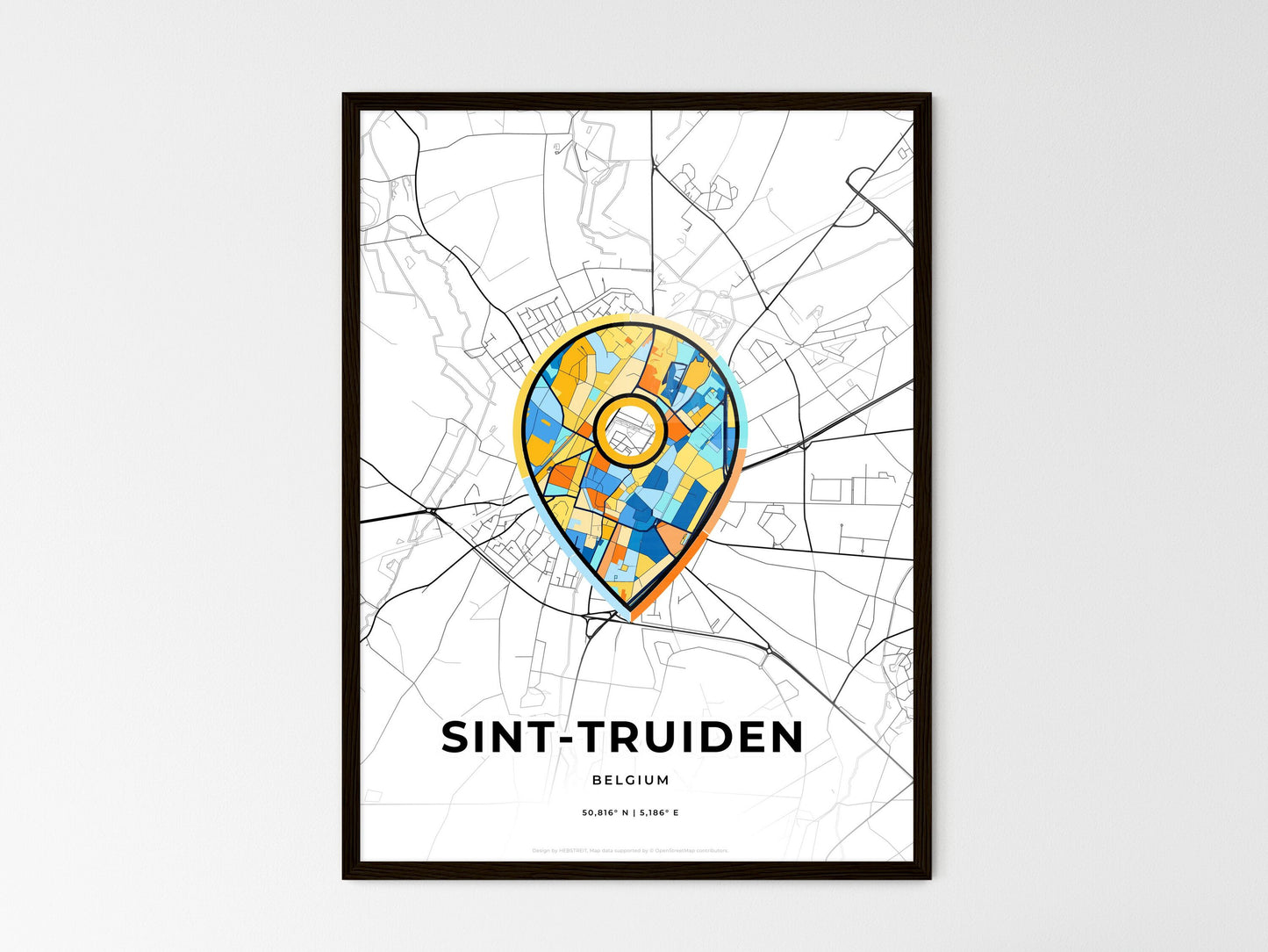 Sint-Truiden Belgium wedding art map with pointer icon