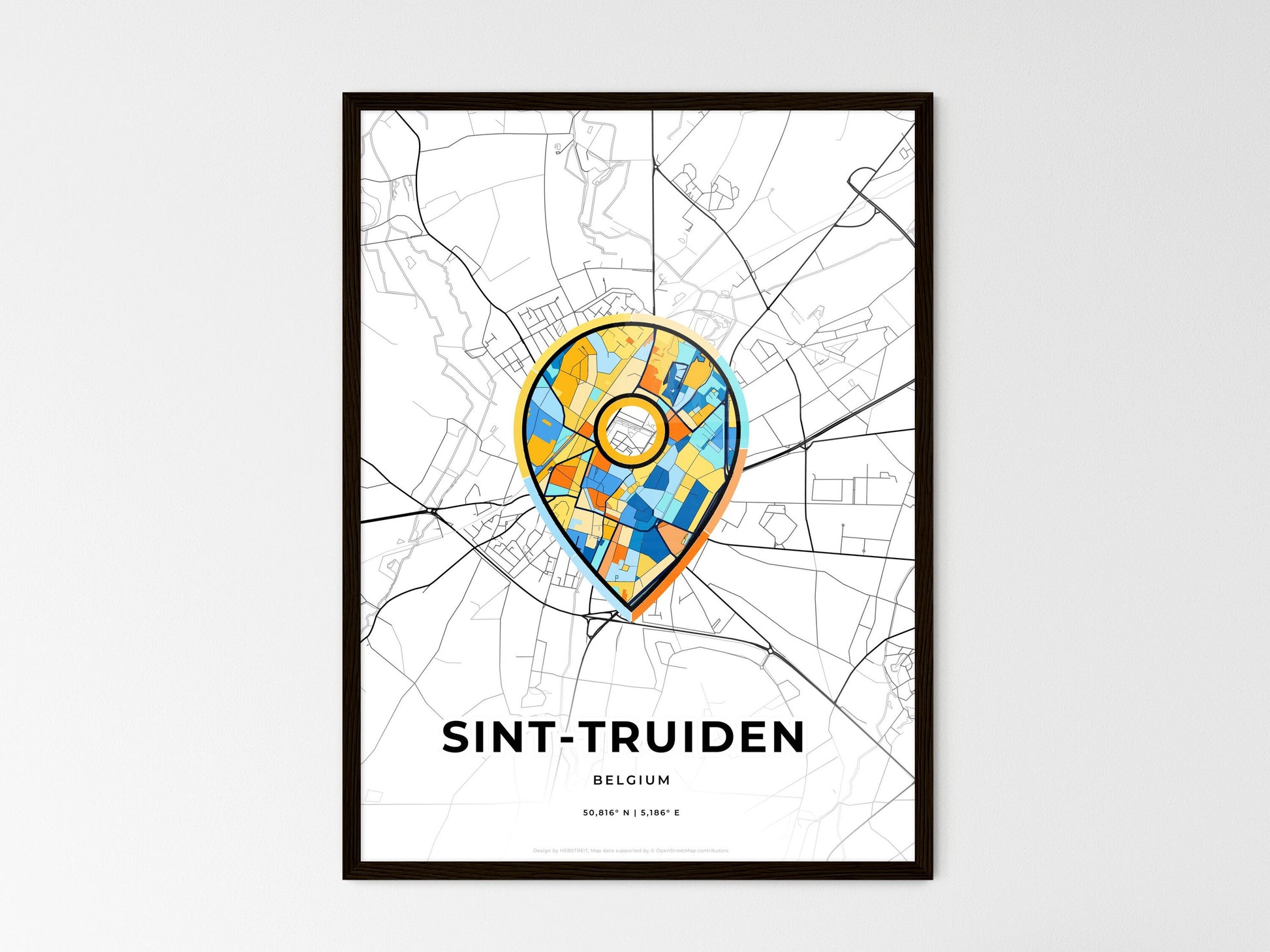 Sint-Truiden Belgium wedding art map with pointer icon