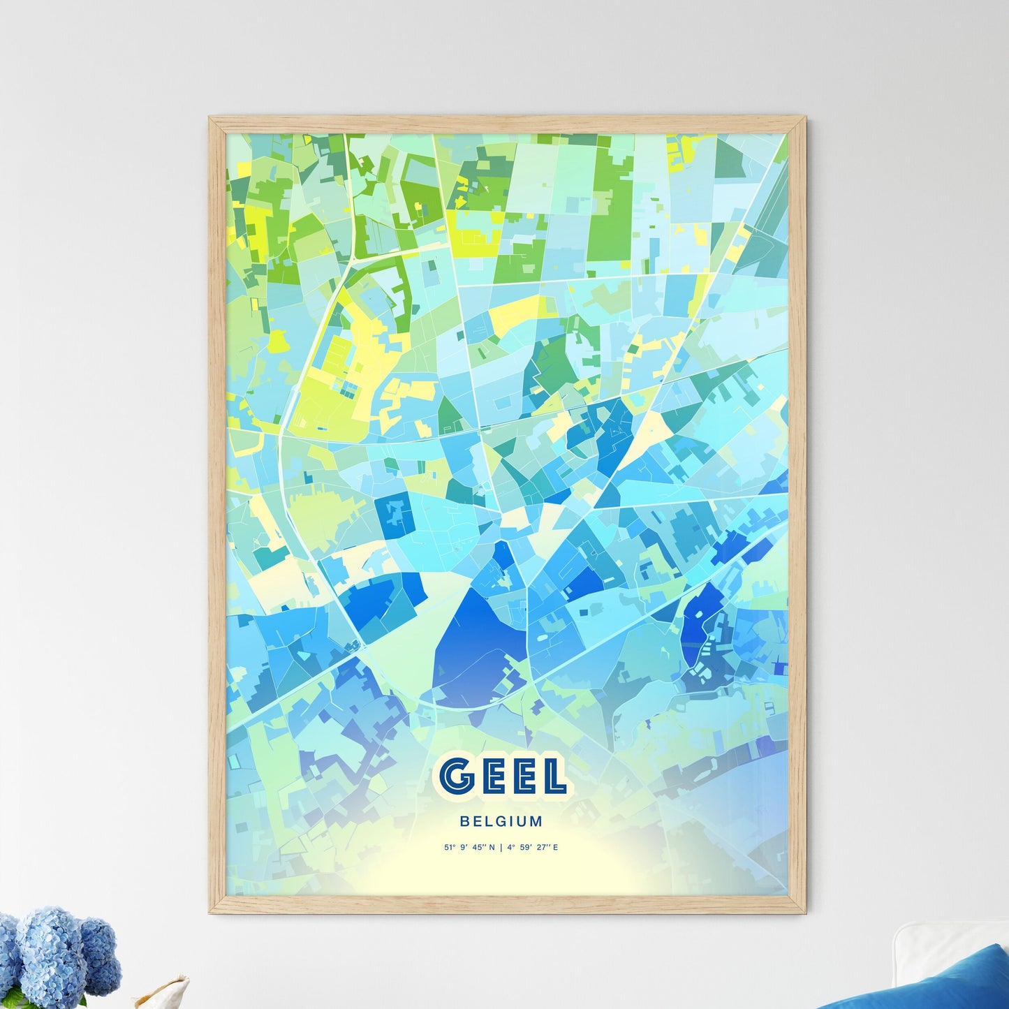 Colorful GEEL BELGIUM Fine Art Map Cool Blue