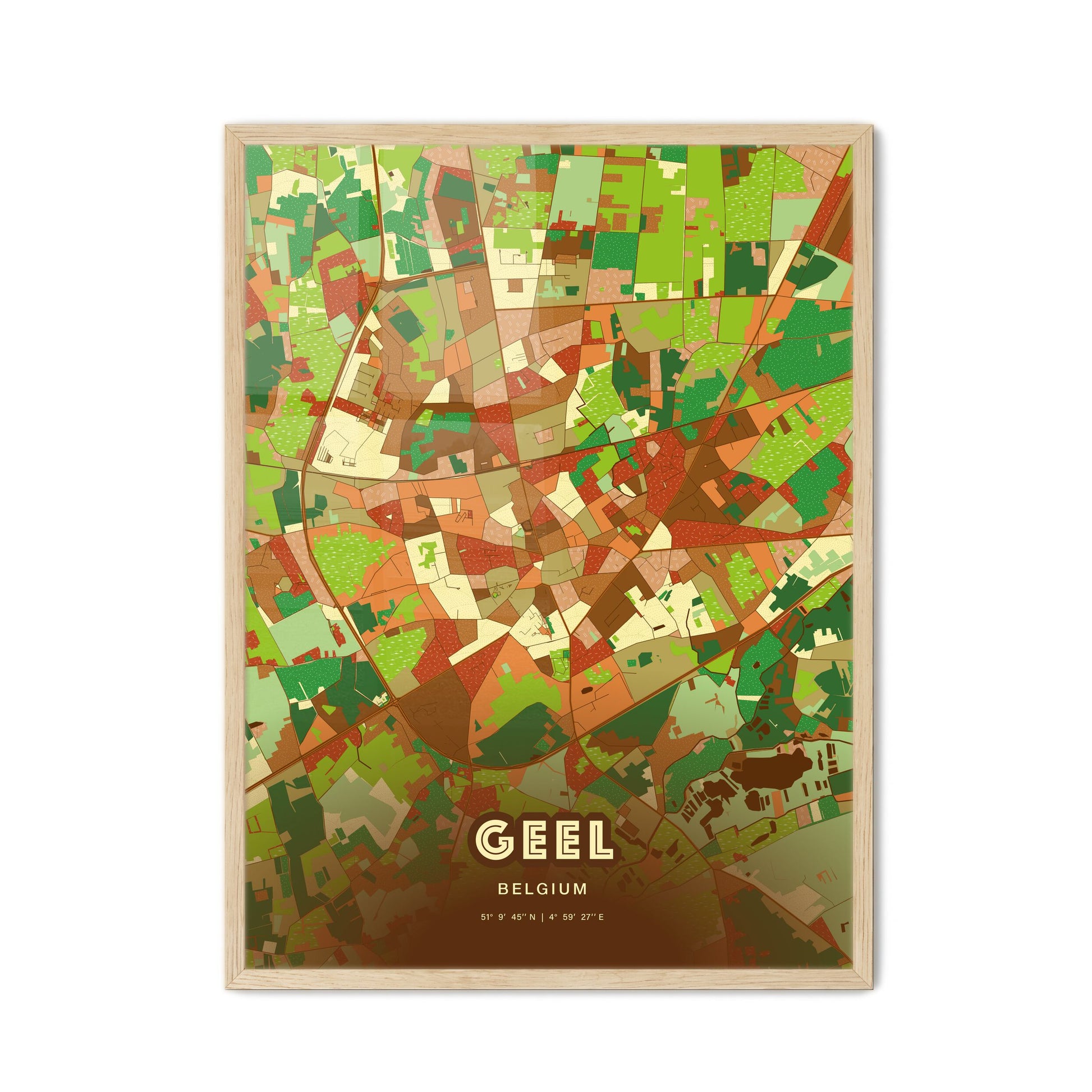 Colorful GEEL BELGIUM Fine Art Map Farmhouse