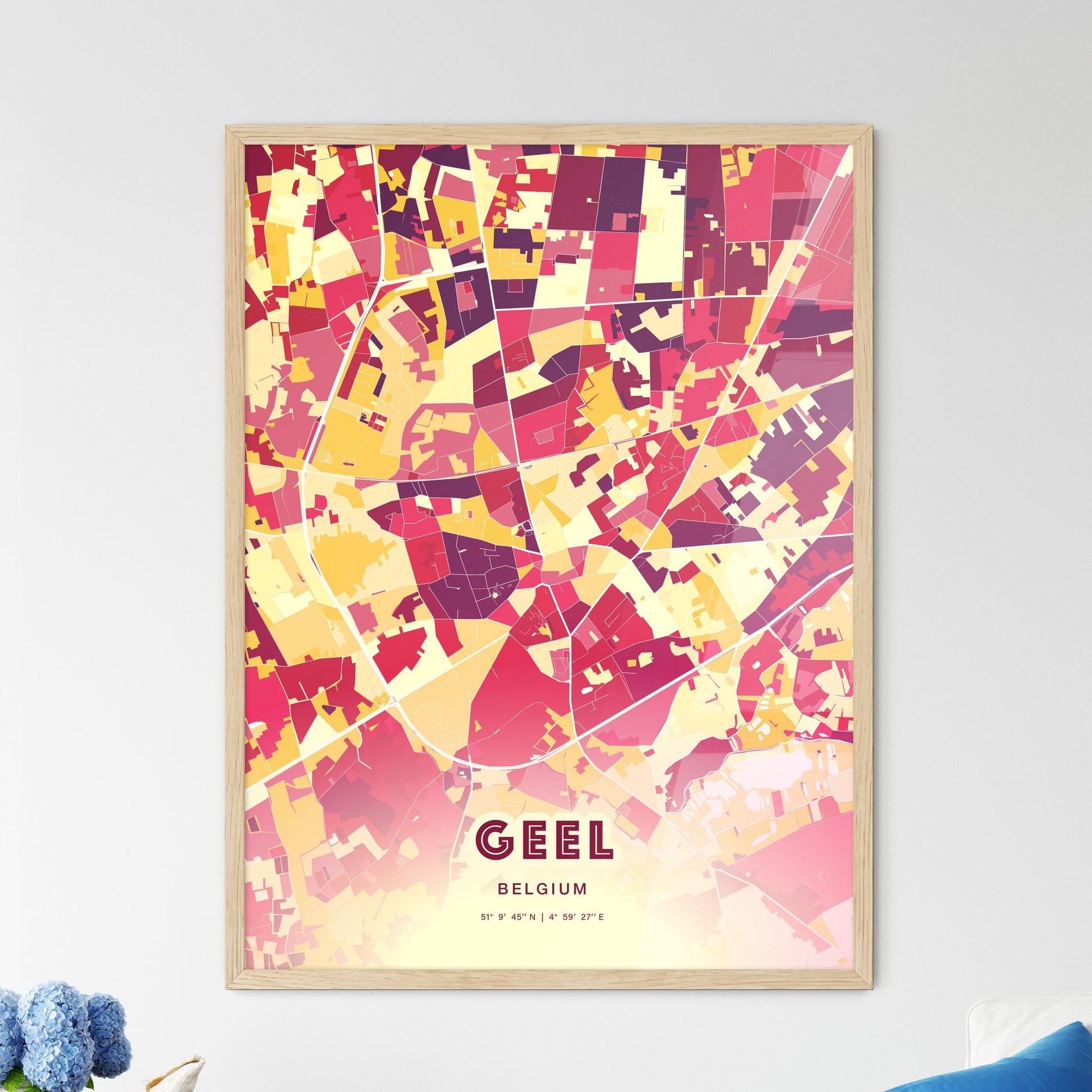 Colorful GEEL BELGIUM Fine Art Map Hot Red