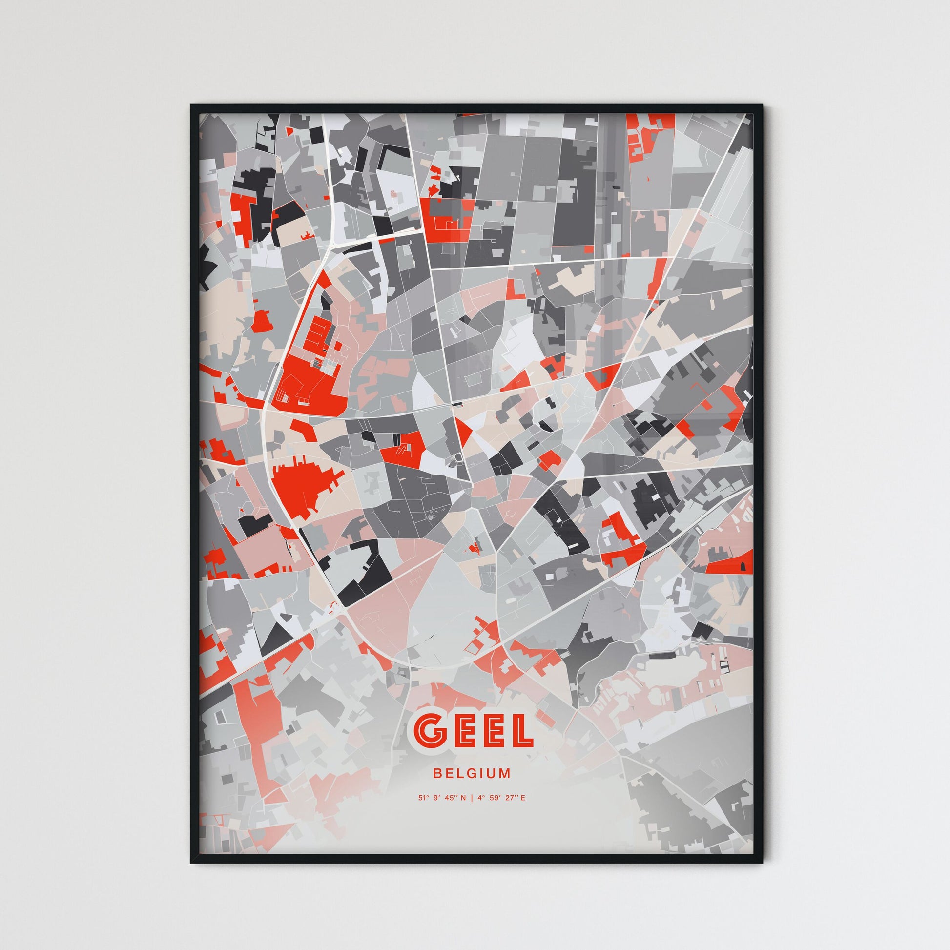 Colorful GEEL BELGIUM Fine Art Map Modern