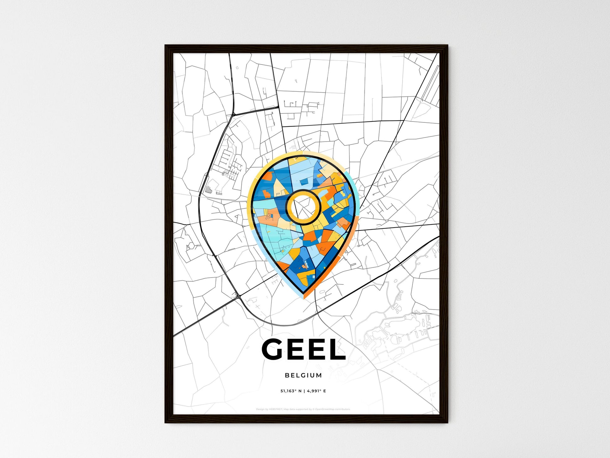Geel Belgium wedding art map with pointer icon