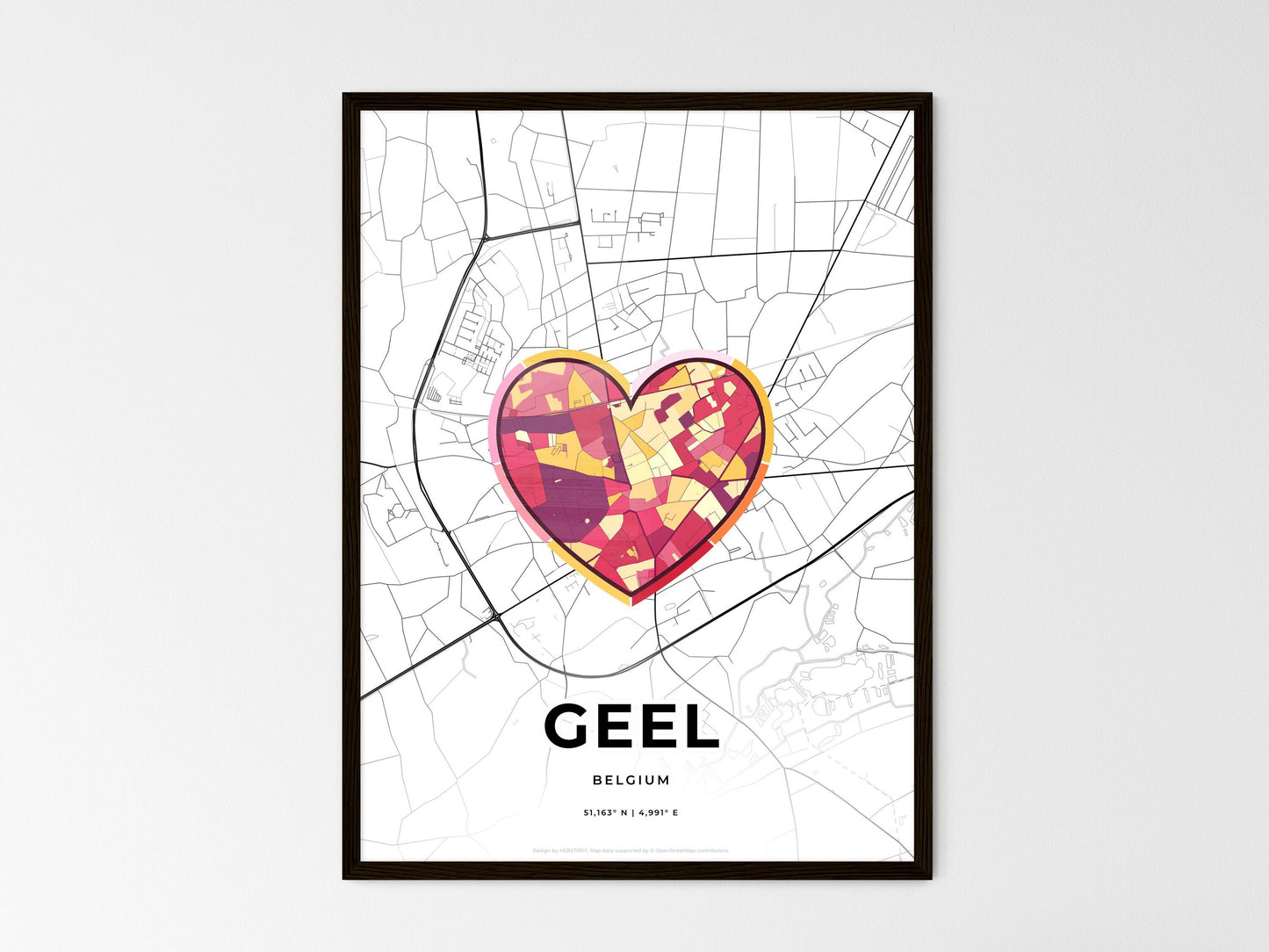 Geel Belgium wedding art map with heart icon