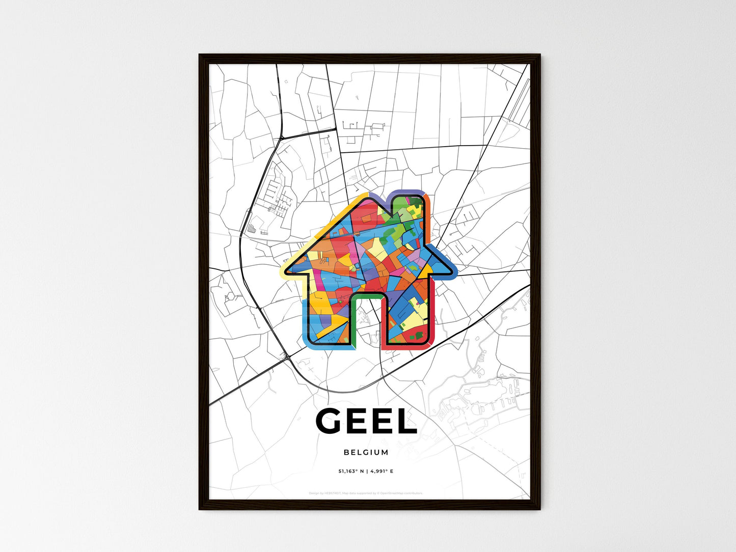 Geel Belgium wedding art map with home icon