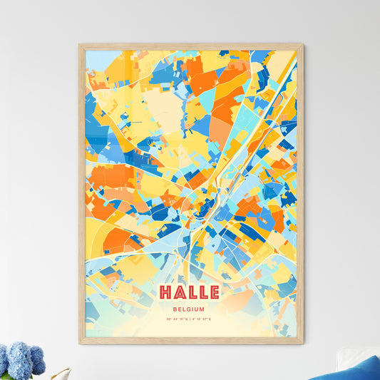 Colorful HALLE BELGIUM Fine Art Map Blue Orange